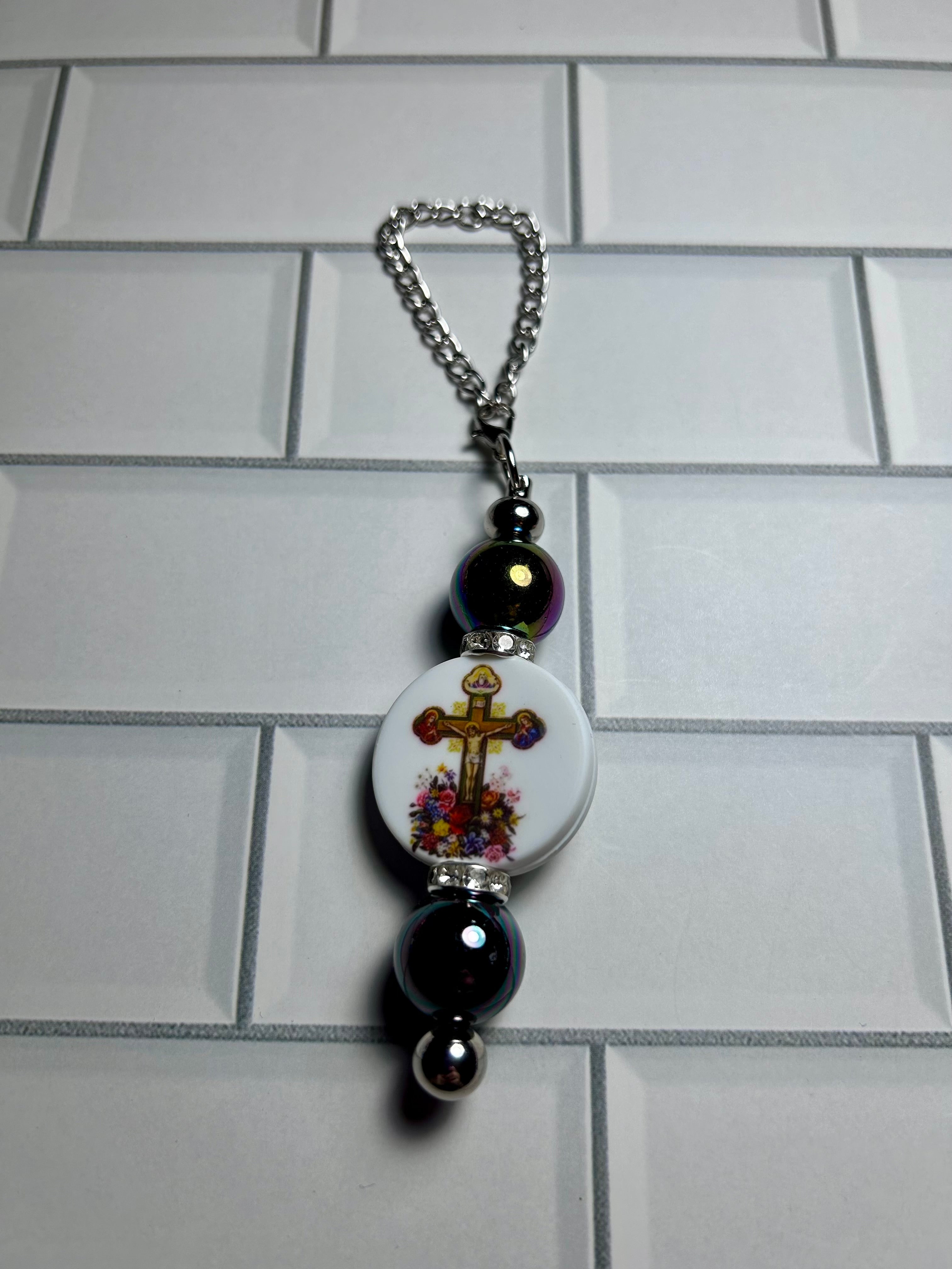 Beaded Cup Charm’s-Black Acrylic with Focal