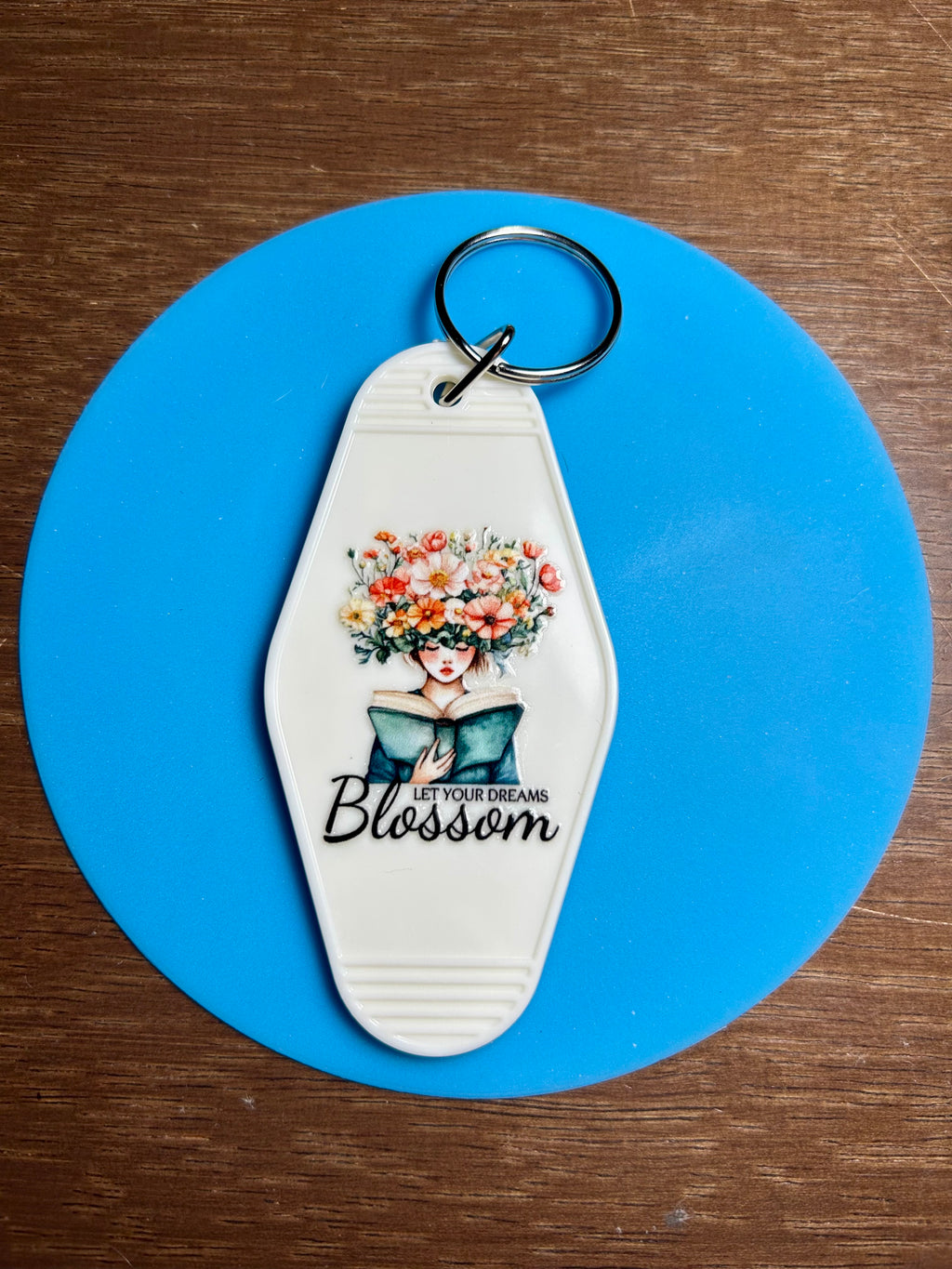 Retro Style Motel Keychain with a Bookish Theme