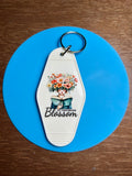 Retro Style Motel Keychain with a Bookish Theme
