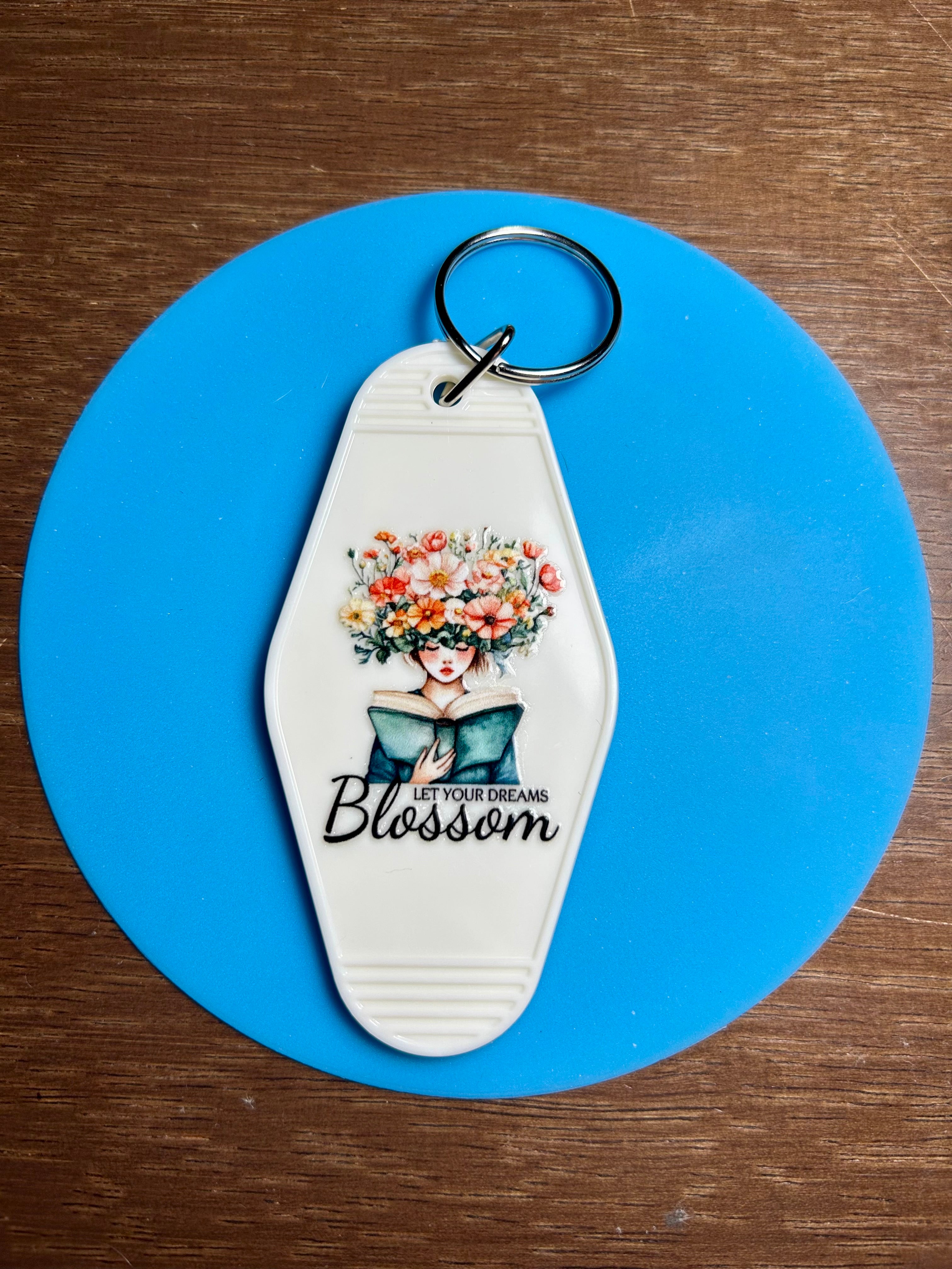 Retro Style Motel Keychain with a Bookish Theme