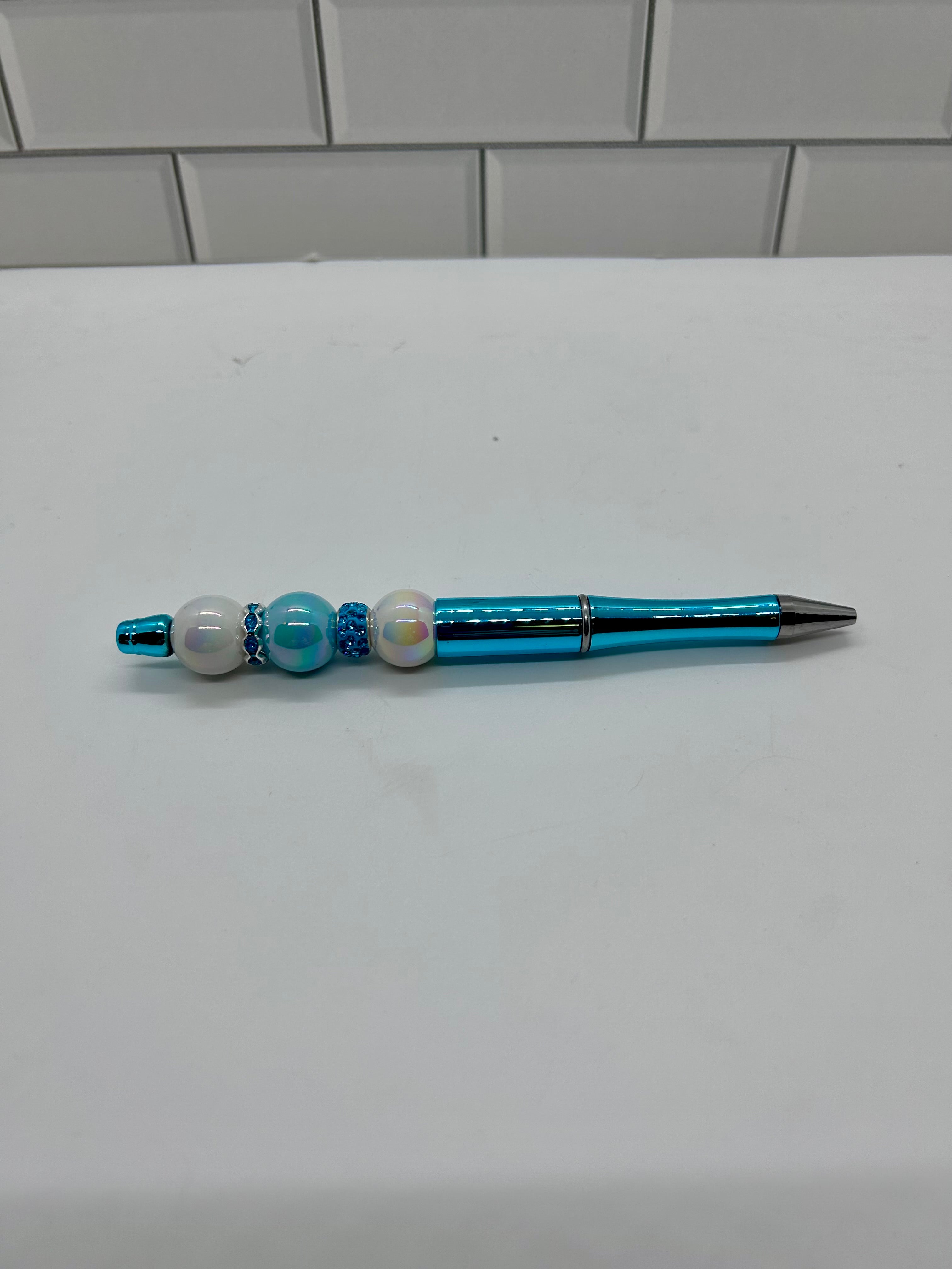 Stylos à bille perlés en acrylique sarcelle métallisé