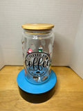 Gobelet en verre de 47 cl avec couvercle en bambou orné d'un magnifique motif, livré avec une paille en métal et une brosse de nettoyage