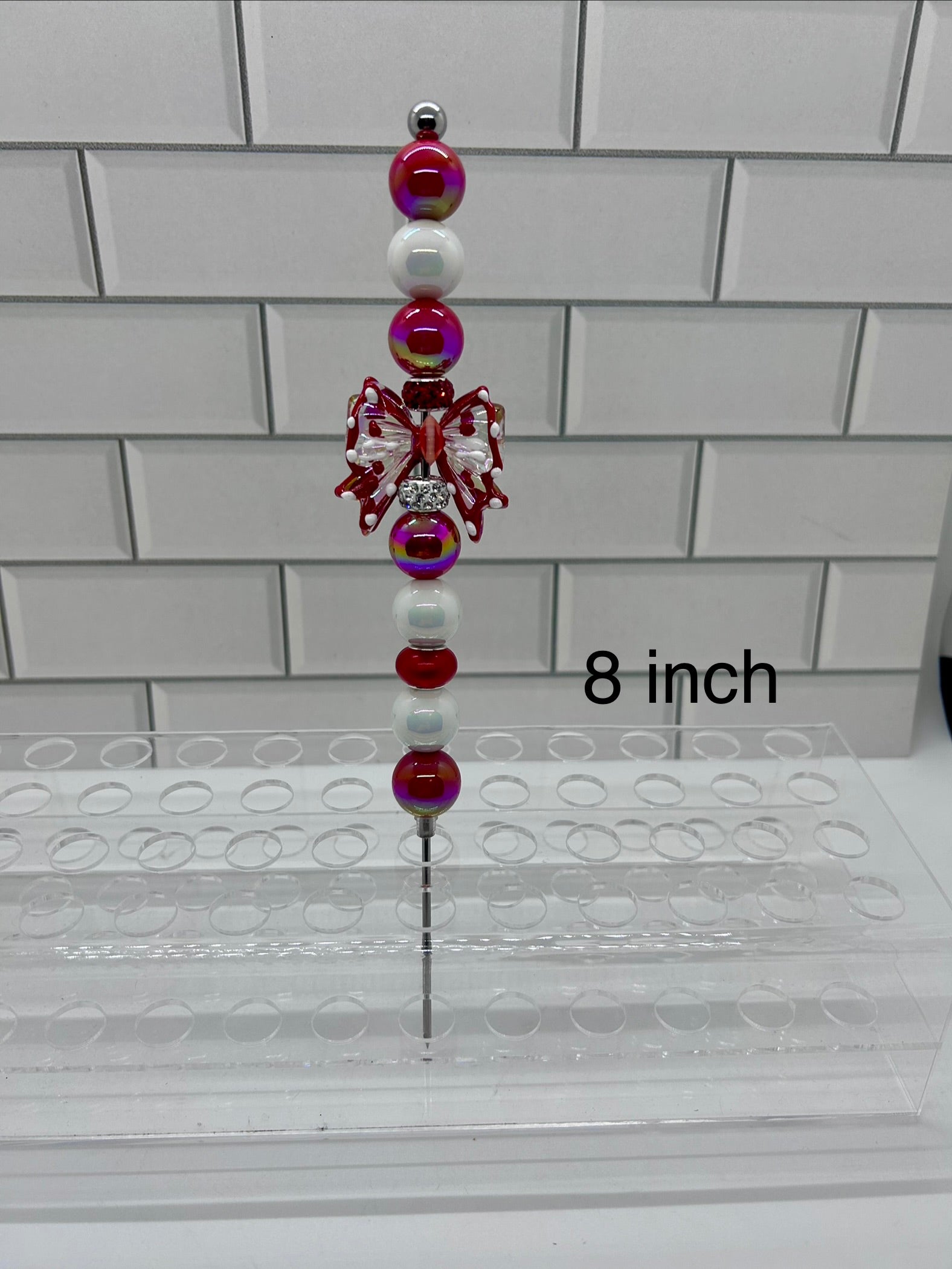 Beaded Pokey/Weeding Tool-8 inch-Red/White