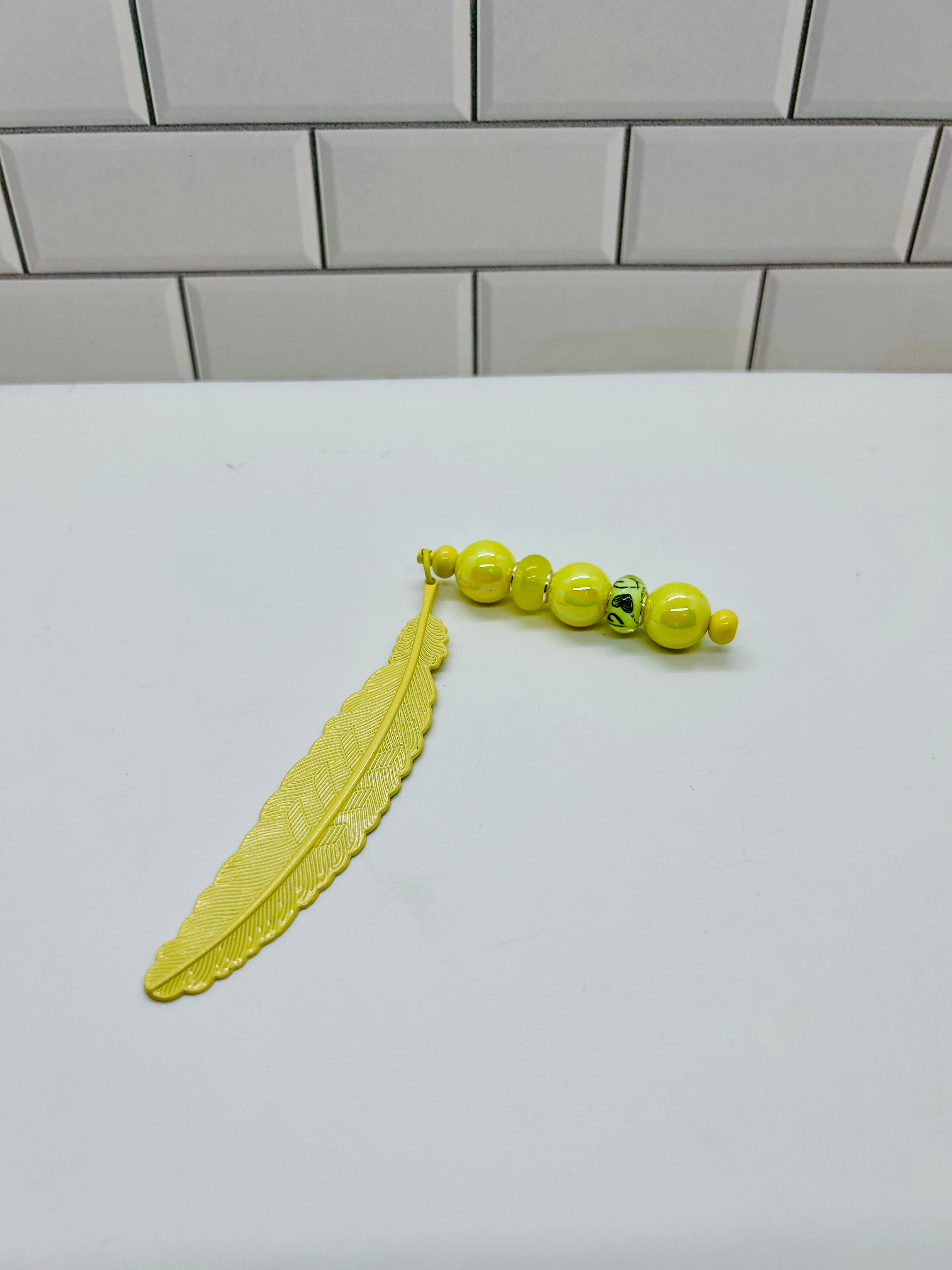 Metal Feather Beaded Bookmark-Yellow
