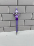 Beaded Ballpoint Pen-Purple with Acrylic & Silicone Beads with Wings Focal