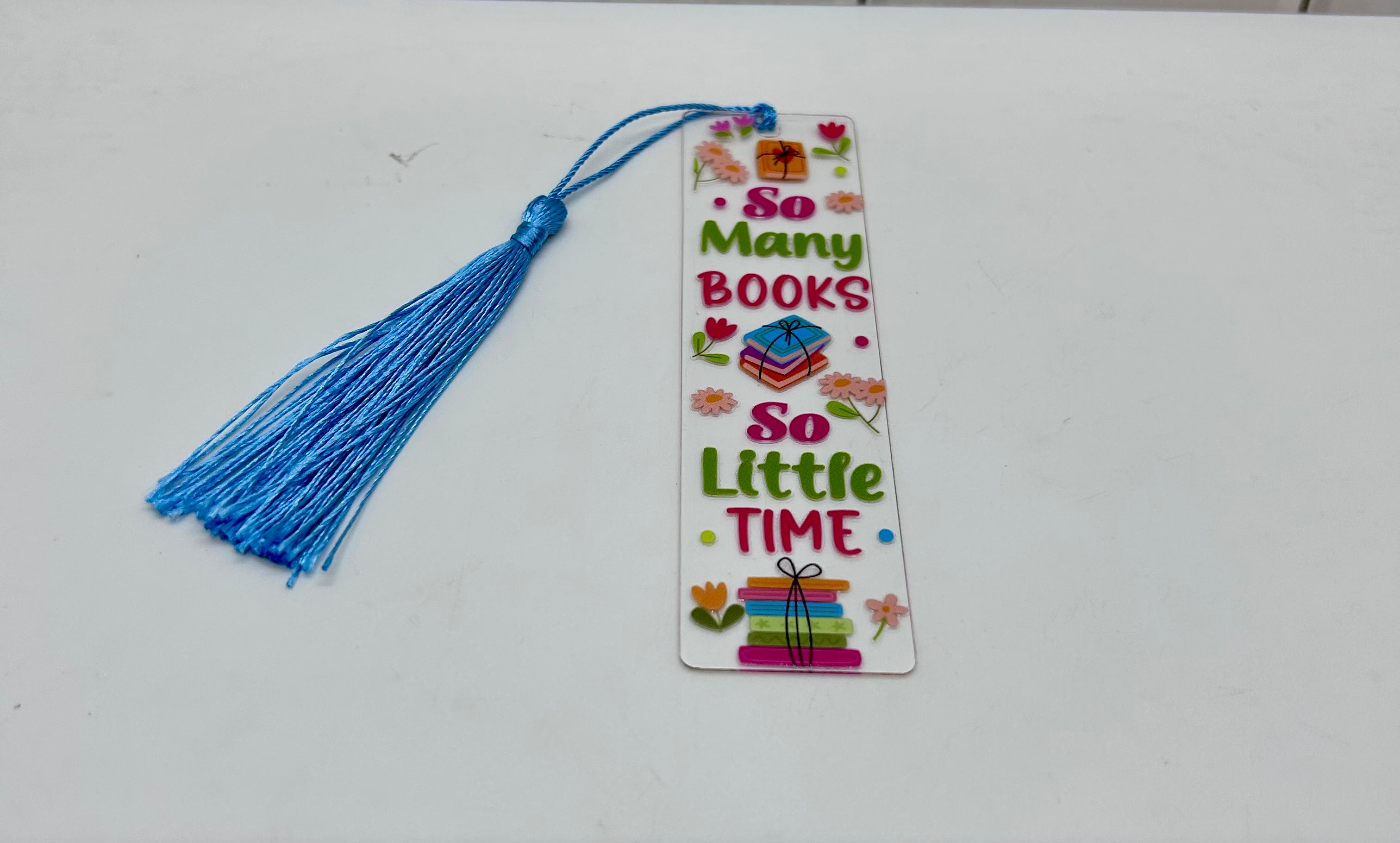 Acrylic Bookmark with Blue Colored Tassel, Bookish Theme