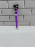 Beaded Ballpoint Pen-Purple Silicone with Butterfly Theme Focal