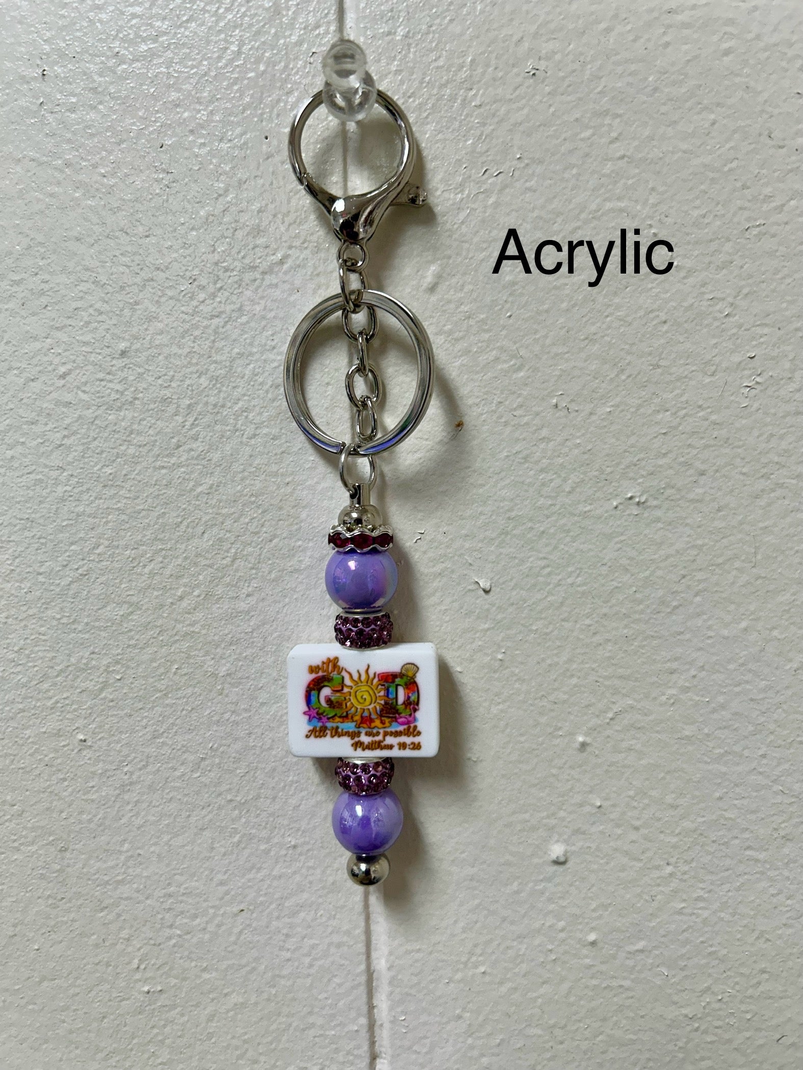 Acrylic Beaded Keychain with Christian Focal