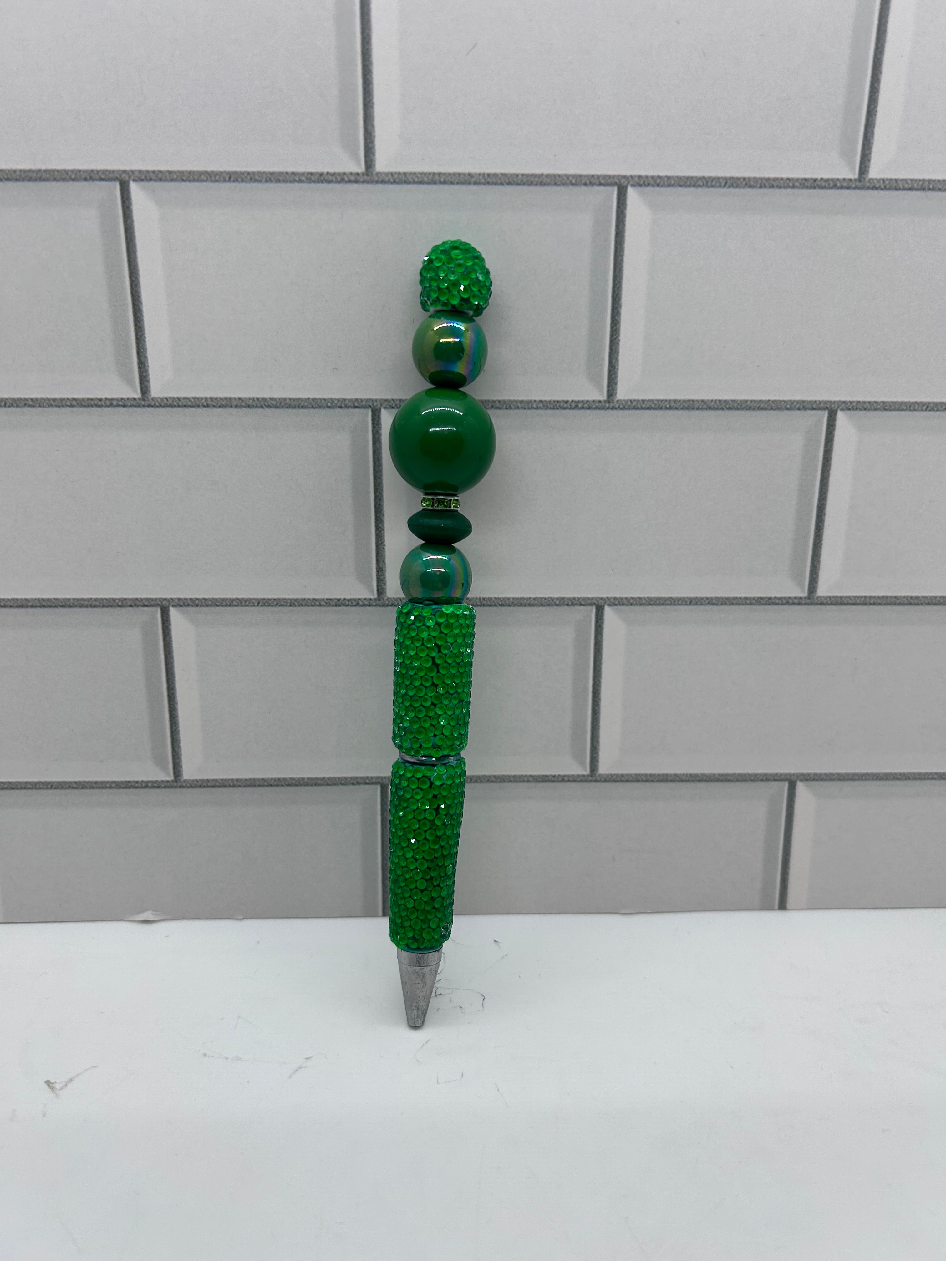 Rhinestone Beaded Ballpoint Pen-Green