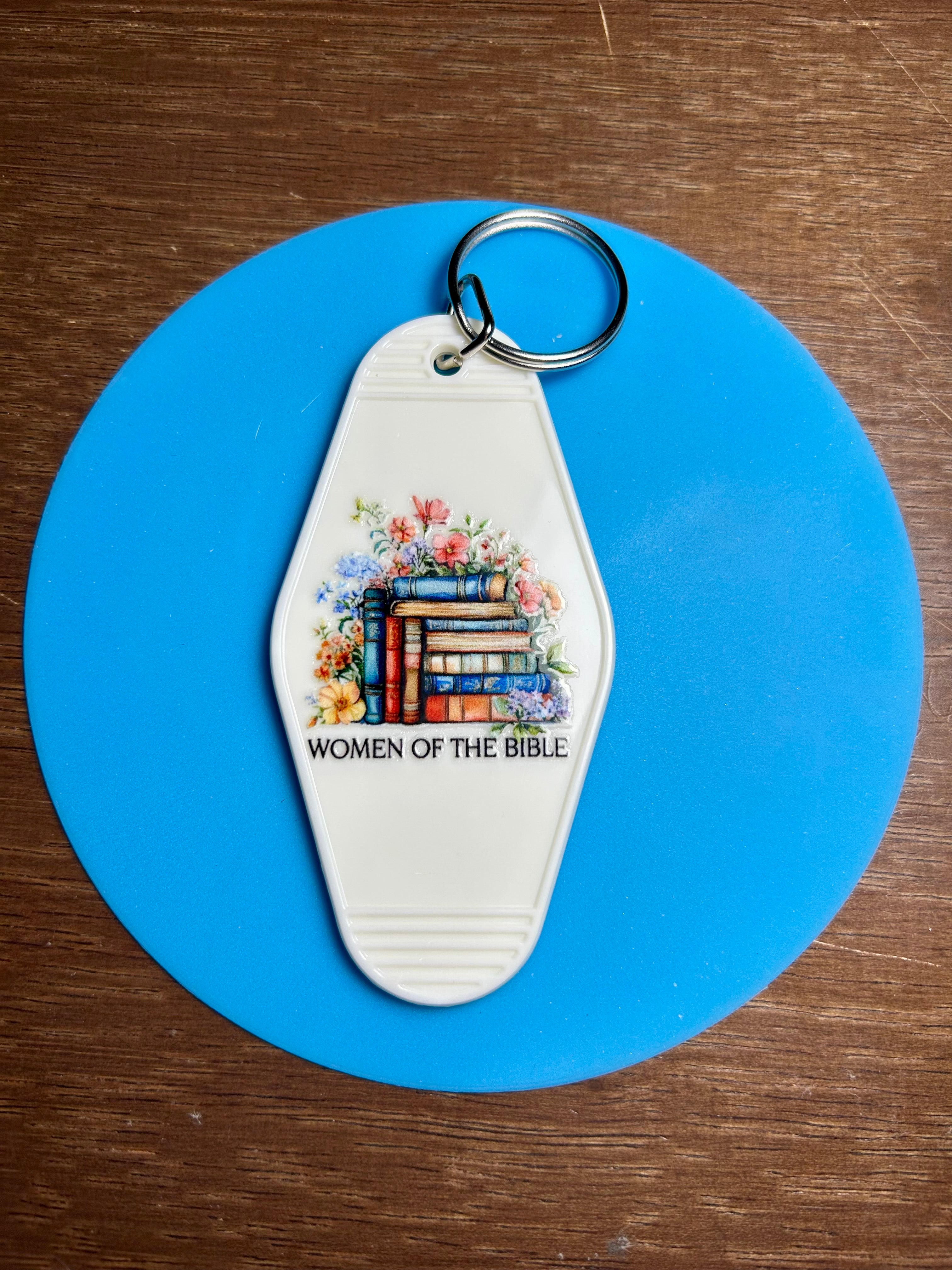 Retro Style Motel Keychain with a Bookish Theme