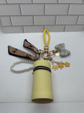Yellow Wristlet Keychain Bundles-Yellow Cylindrical Bag, Yellow Charms, White Bow Charm