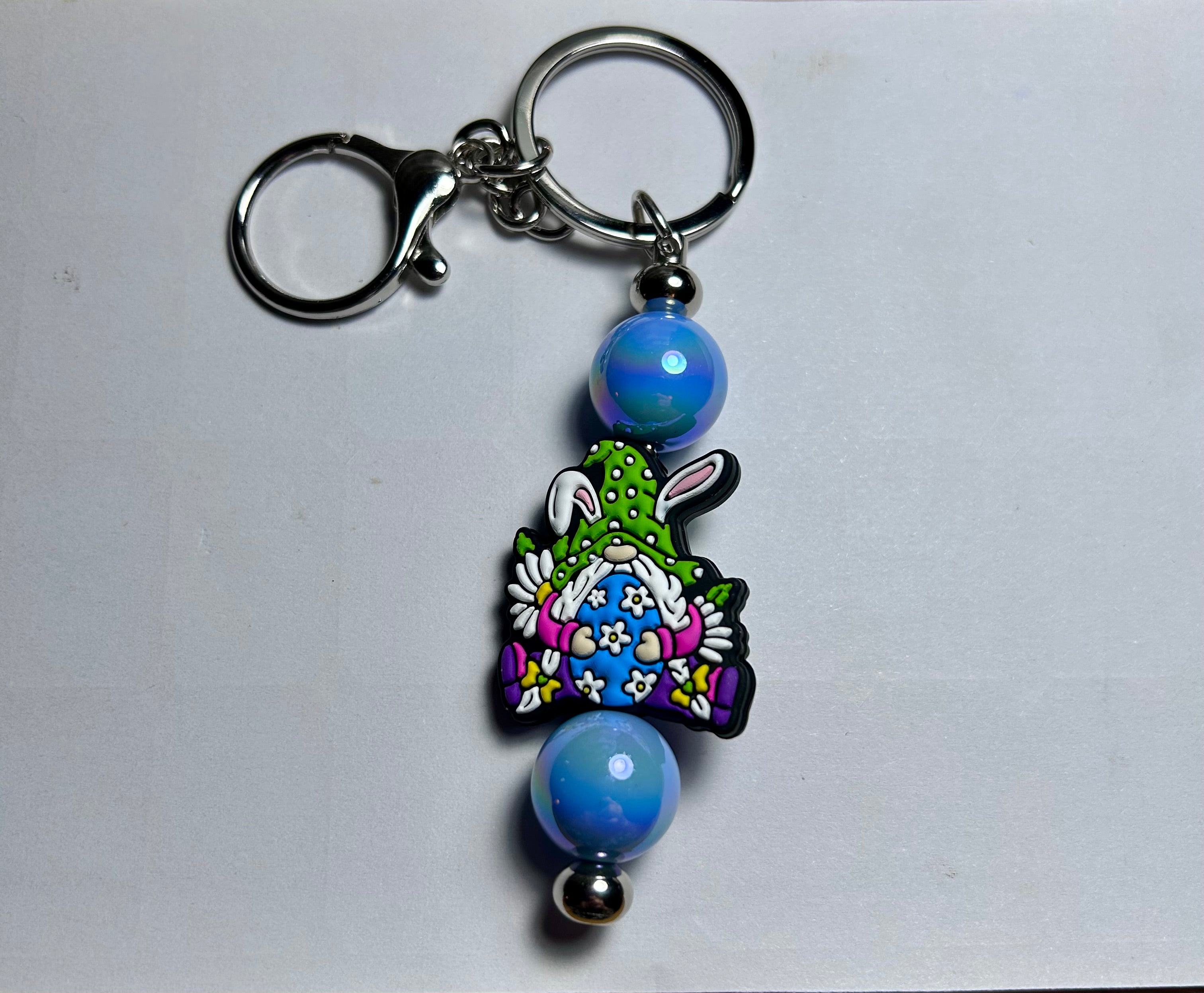 Easter Theme Beaded Keychain-Blue with Focal