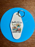 Retro Style Motel Keychain with a Bookish Theme
