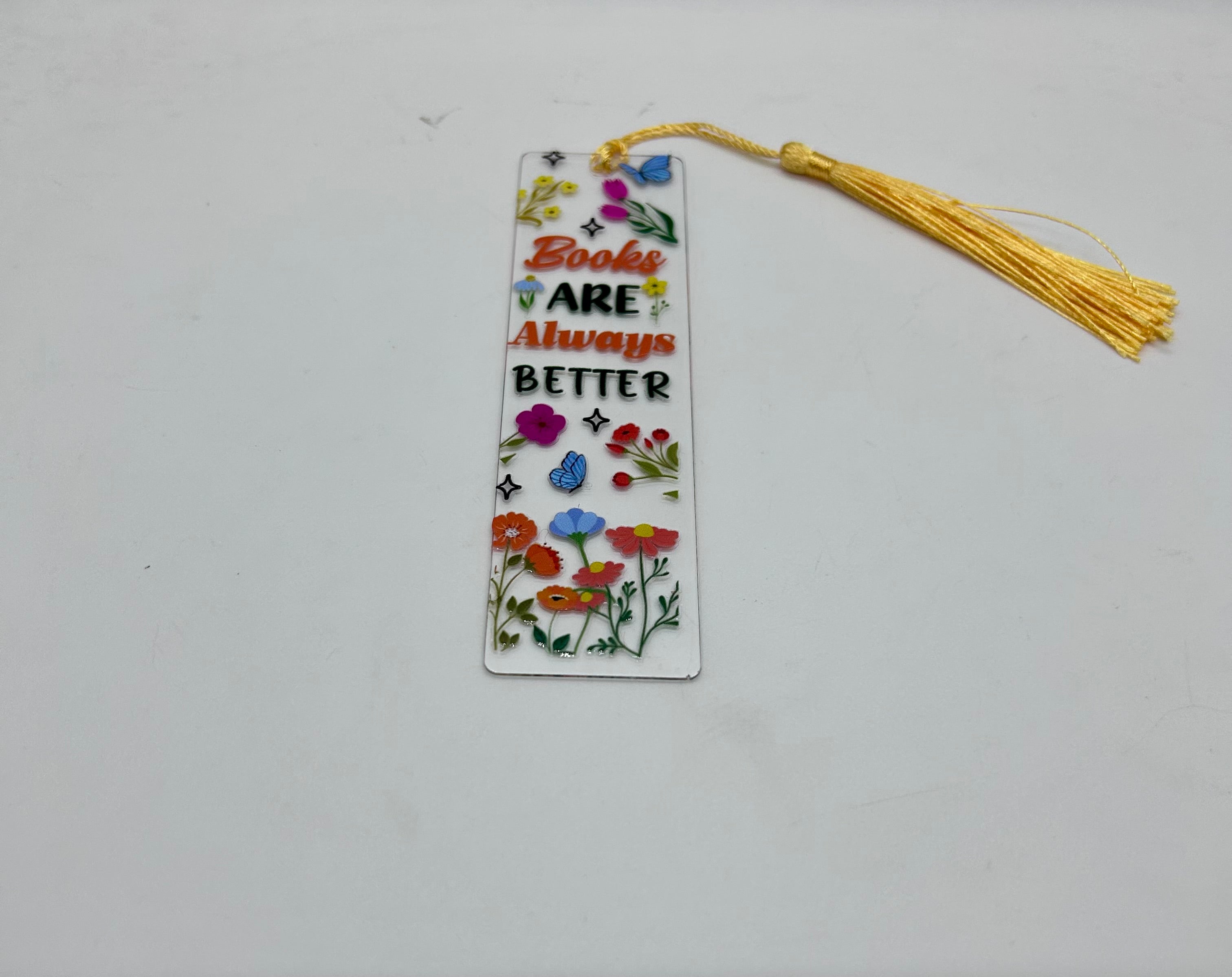 Acrylic Bookmark with Gold/Yellow Colored Tassel, Bookish Theme
