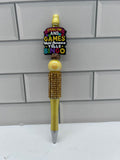 Beaded Ballpoint Pen, Yellow with Bingo Theme