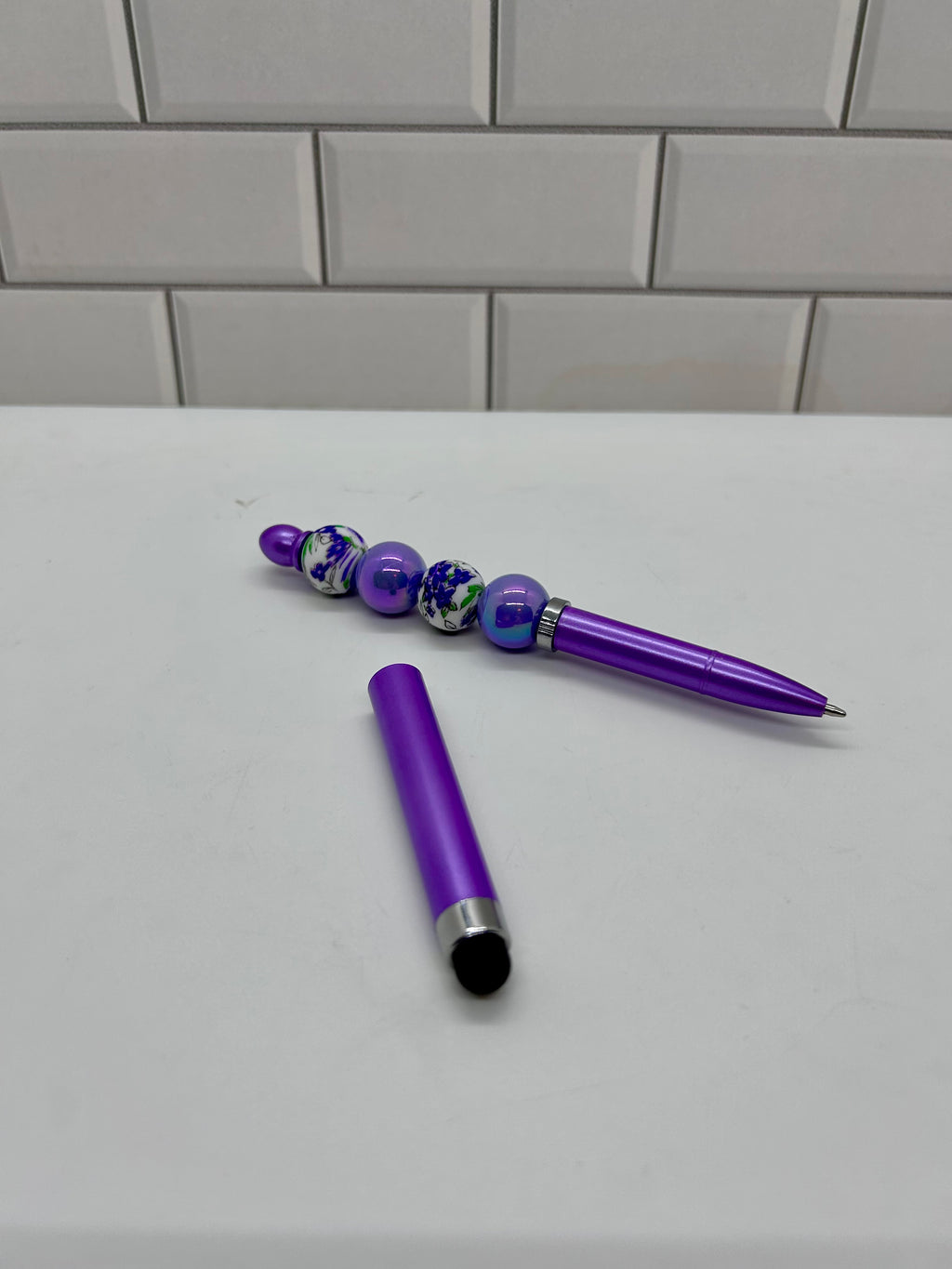 Beaded Stylus/Pen-Purple Acrylic and Silicone