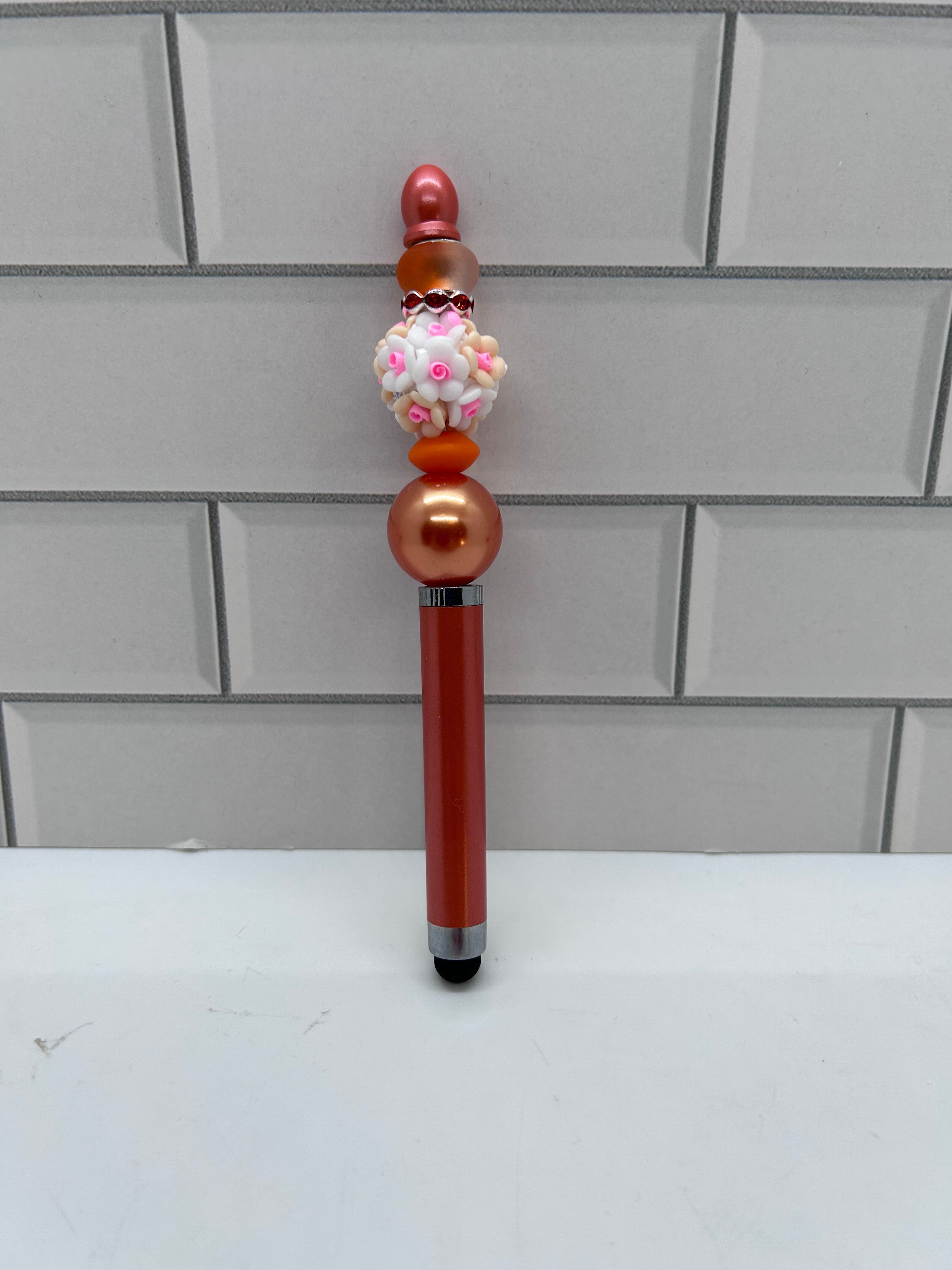 Beaded Stylus/Pen-Orange/Floral