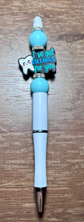 Stylo à bille en silicone perlé avec motif dentaire - Blanc