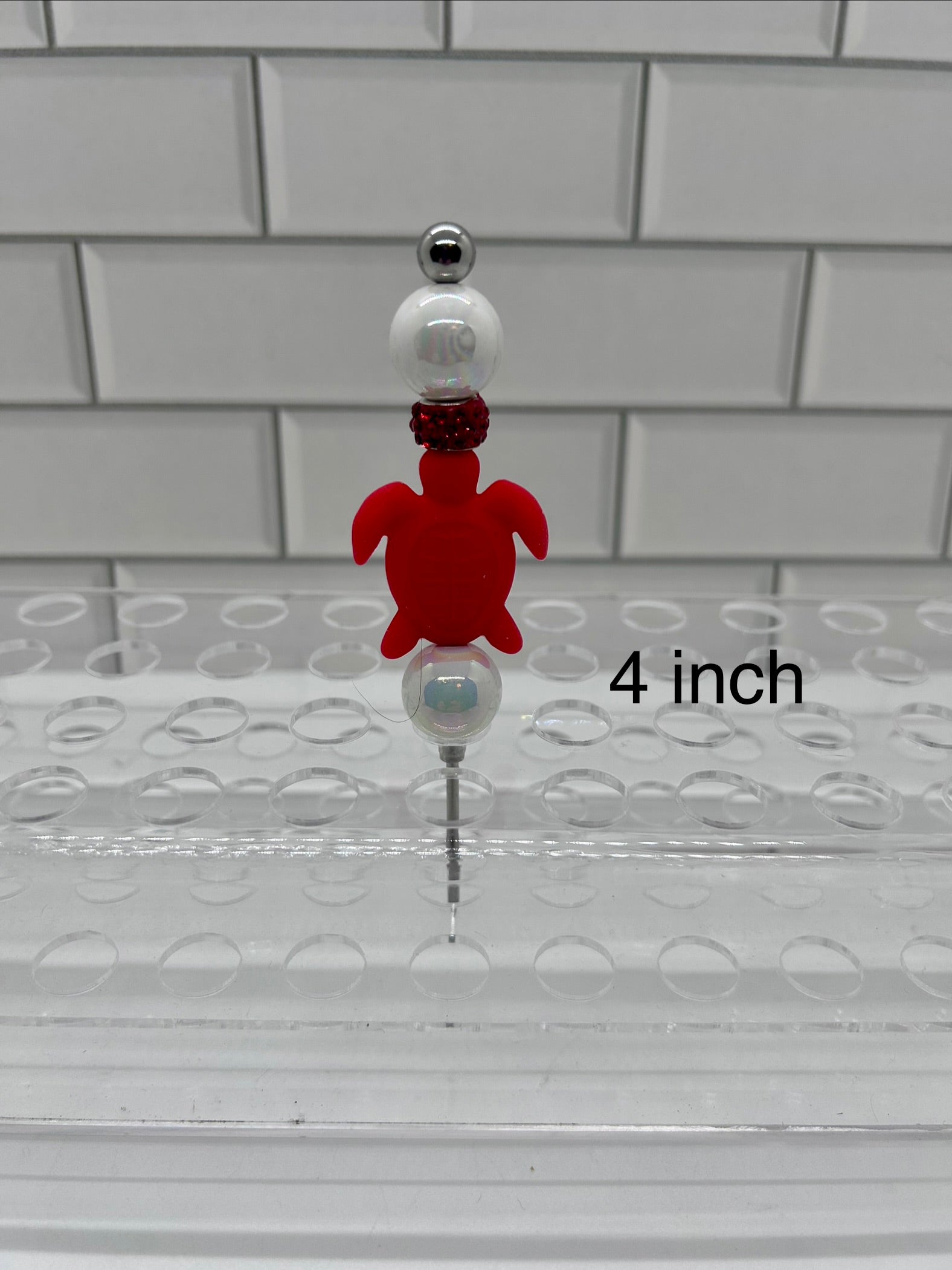 Beaded Pokey/Weeding Tool-4 inch-Red/White/Turtle