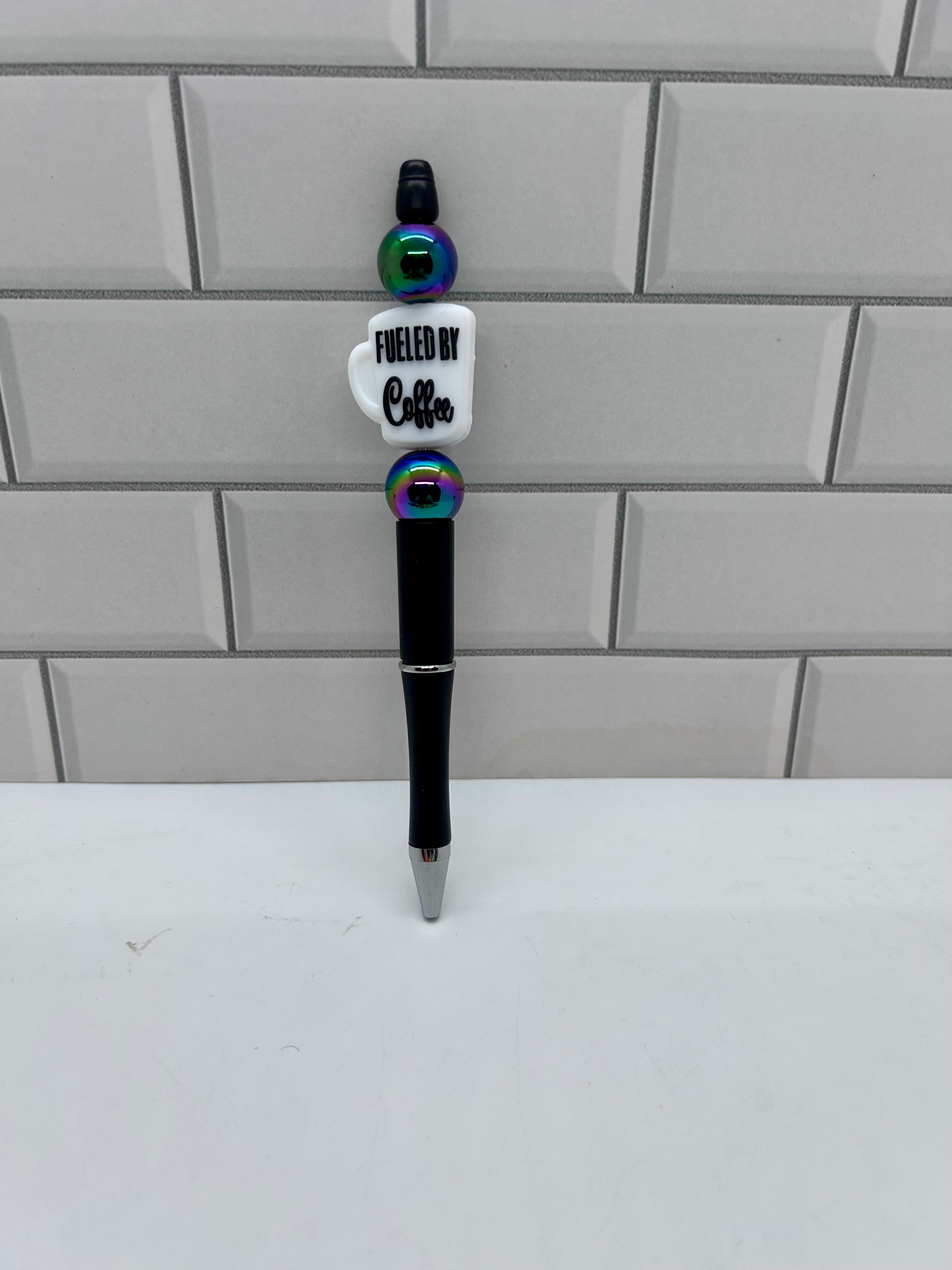 Beaded Ballpoint Pen- Black Acrylic w/Coffee Silicone Focal
