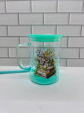 Mug en verre dégradé de 47 cl, vert avec thème littéraire