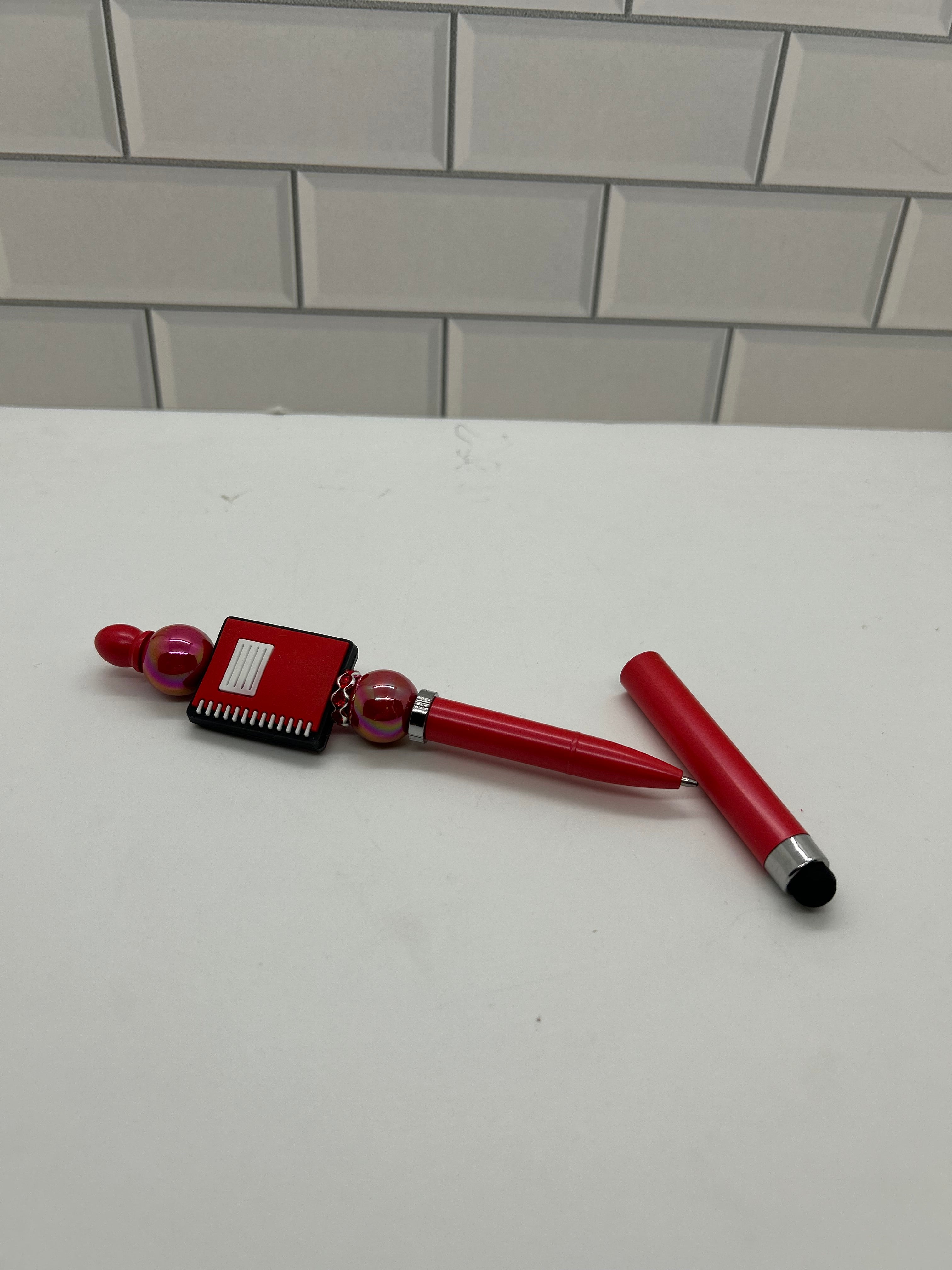 Beaded Red Pen/Stylus Combo With Back to School Theme