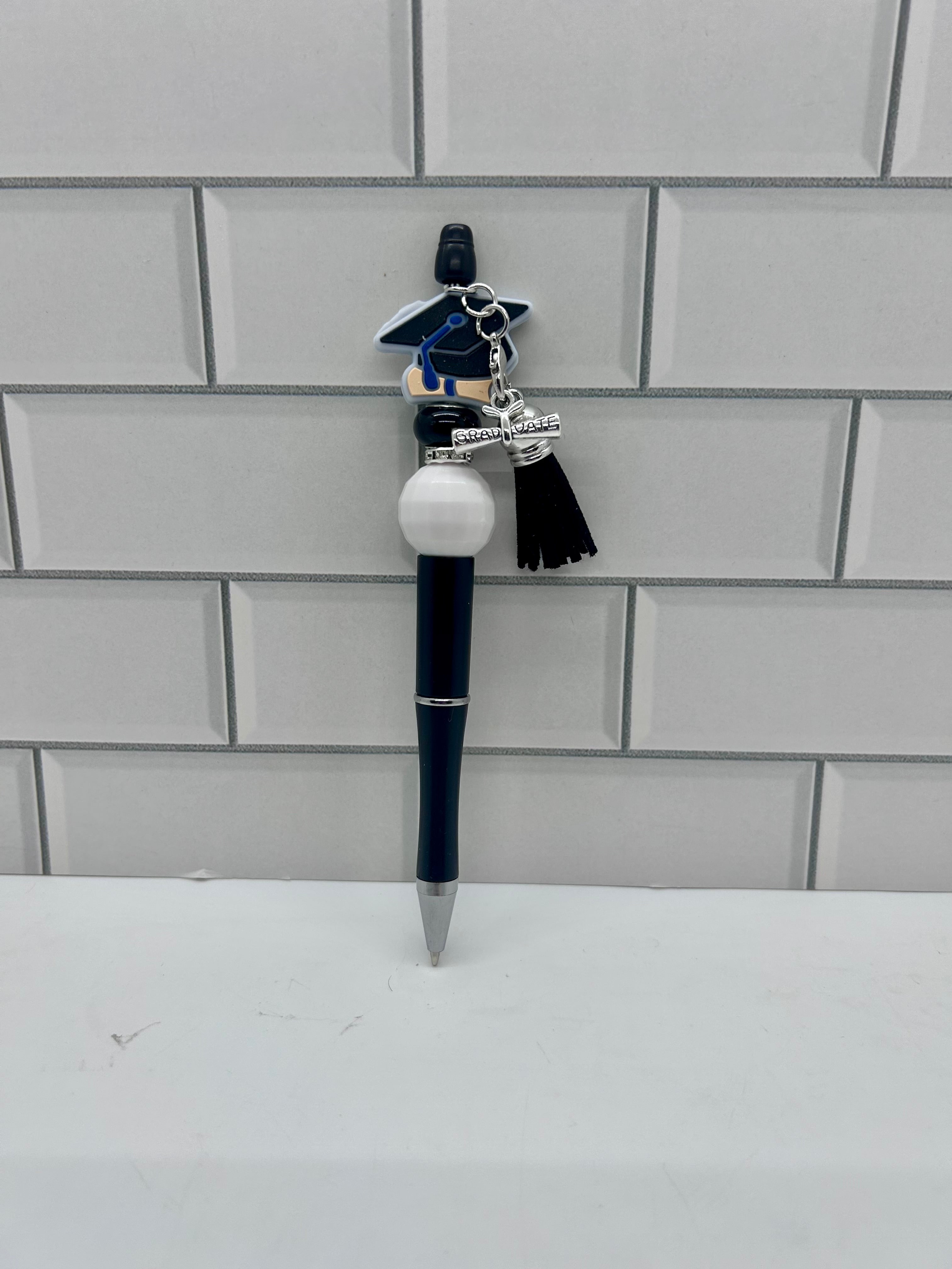 Beaded Ballpoint Pens-Black with Graduation Theme
