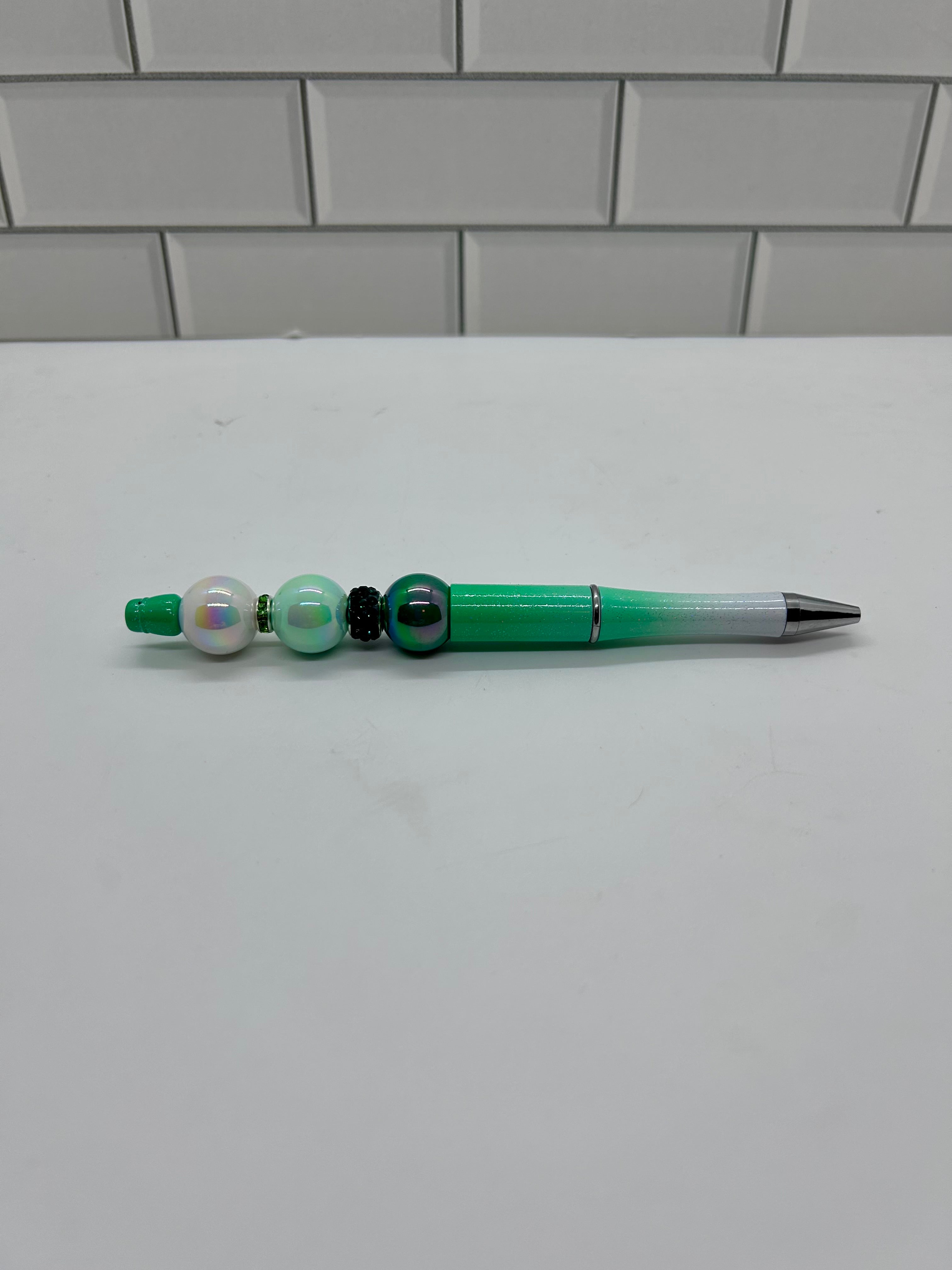 Beaded Ballpoint Pens-Ombre Green Acrylic