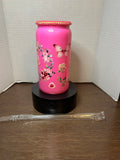 Gobelet en verre rose de 47 cl avec couvercle à strass assorti, orné d'un magnifique motif de roses et de papillons, avec paille en plastique