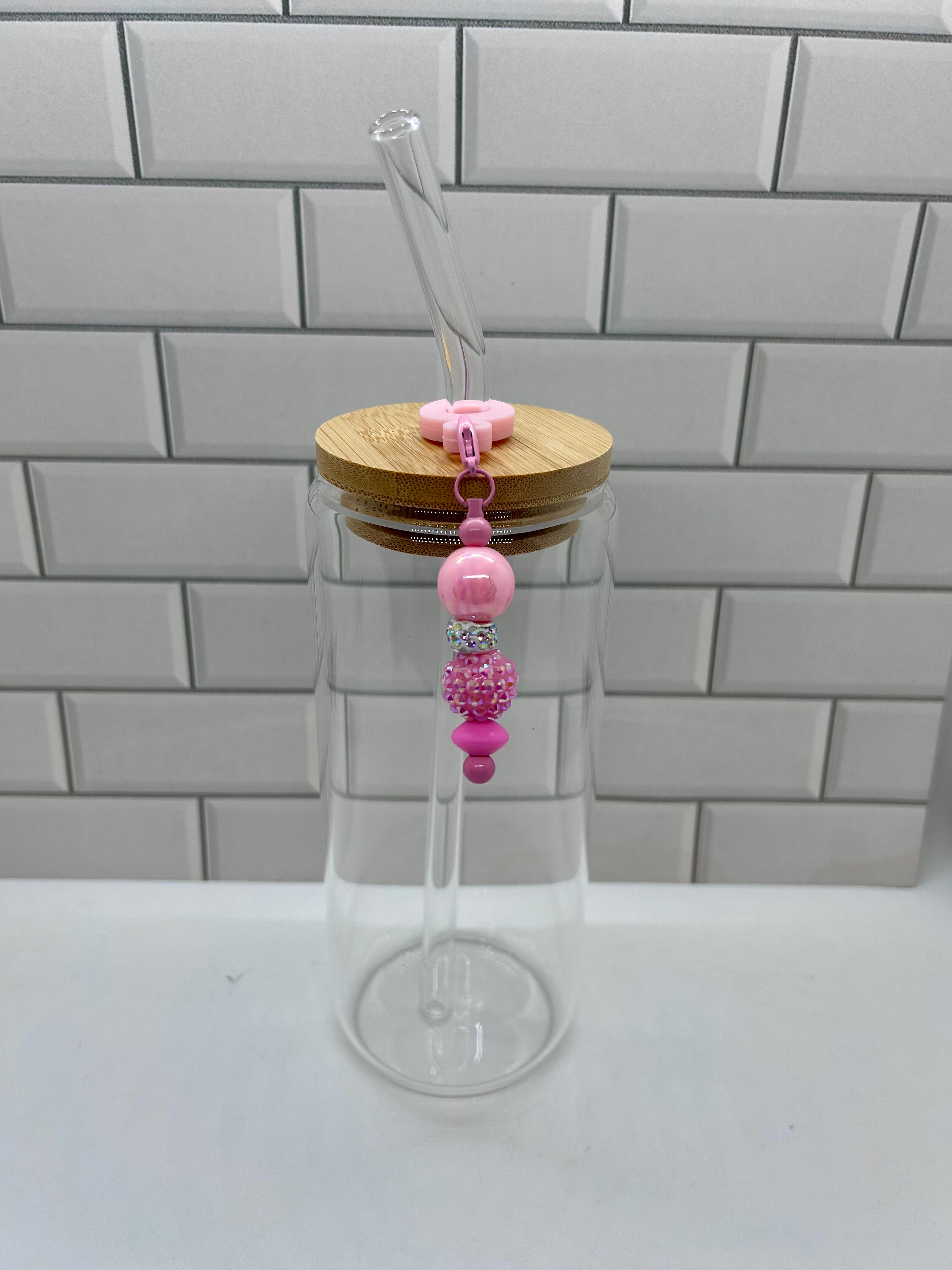 Beaded Straw Charm-Pink