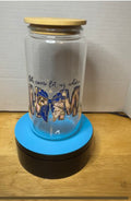 Gobelet en verre de 47 cl avec couvercle en bambou orné d'un magnifique motif, livré avec une paille en métal et une brosse de nettoyage