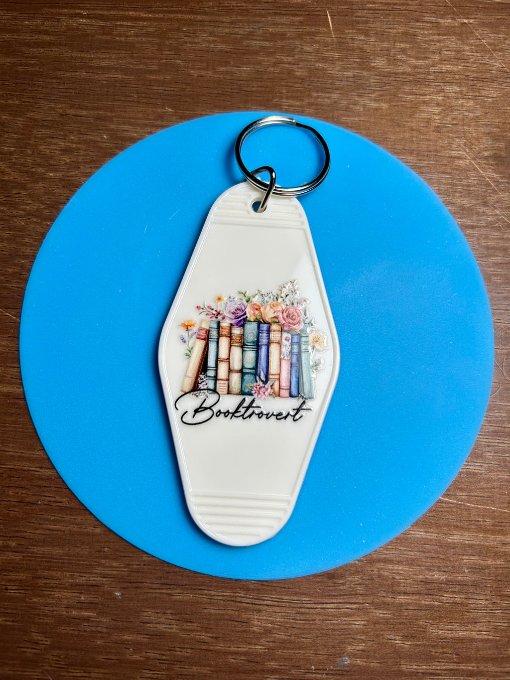 Retro Style Motel Keychain with a Bookish Theme