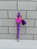 Beaded Ballpoint Pens-Purple with Teacher Theme