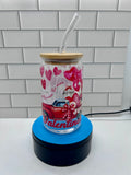 Gobelet en verre de 16 oz avec paille en verre, orné d'un magnifique motif de Saint-Valentin.