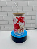 Tumbler en verre de 47 cl, paille en verre avec un magnifique design Saint-Valentin