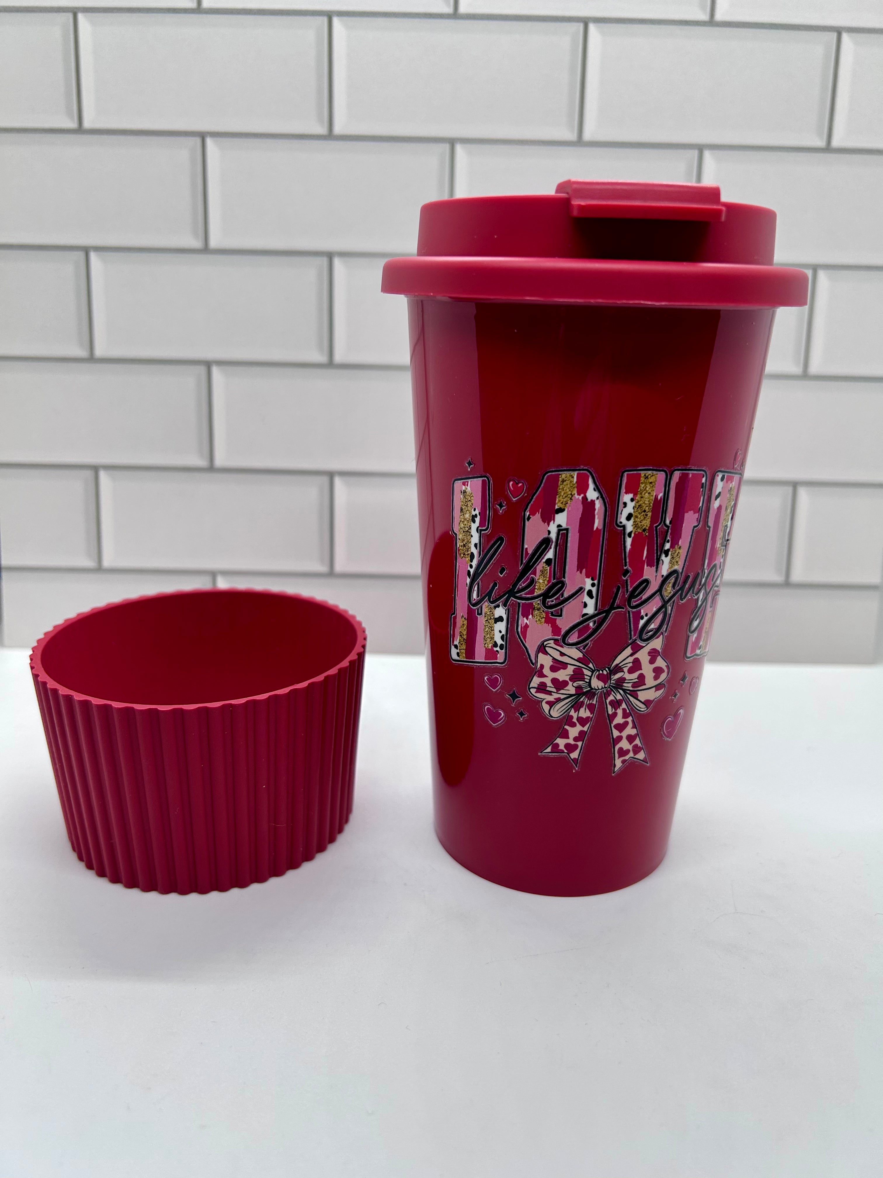 18 oz Hot/Cold Plastic Tumblers with Inspiration Design-Red