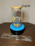 Gobelet en verre de 47 cl avec couvercle en bambou orné d'un magnifique motif, livré avec une paille en métal et une brosse de nettoyage