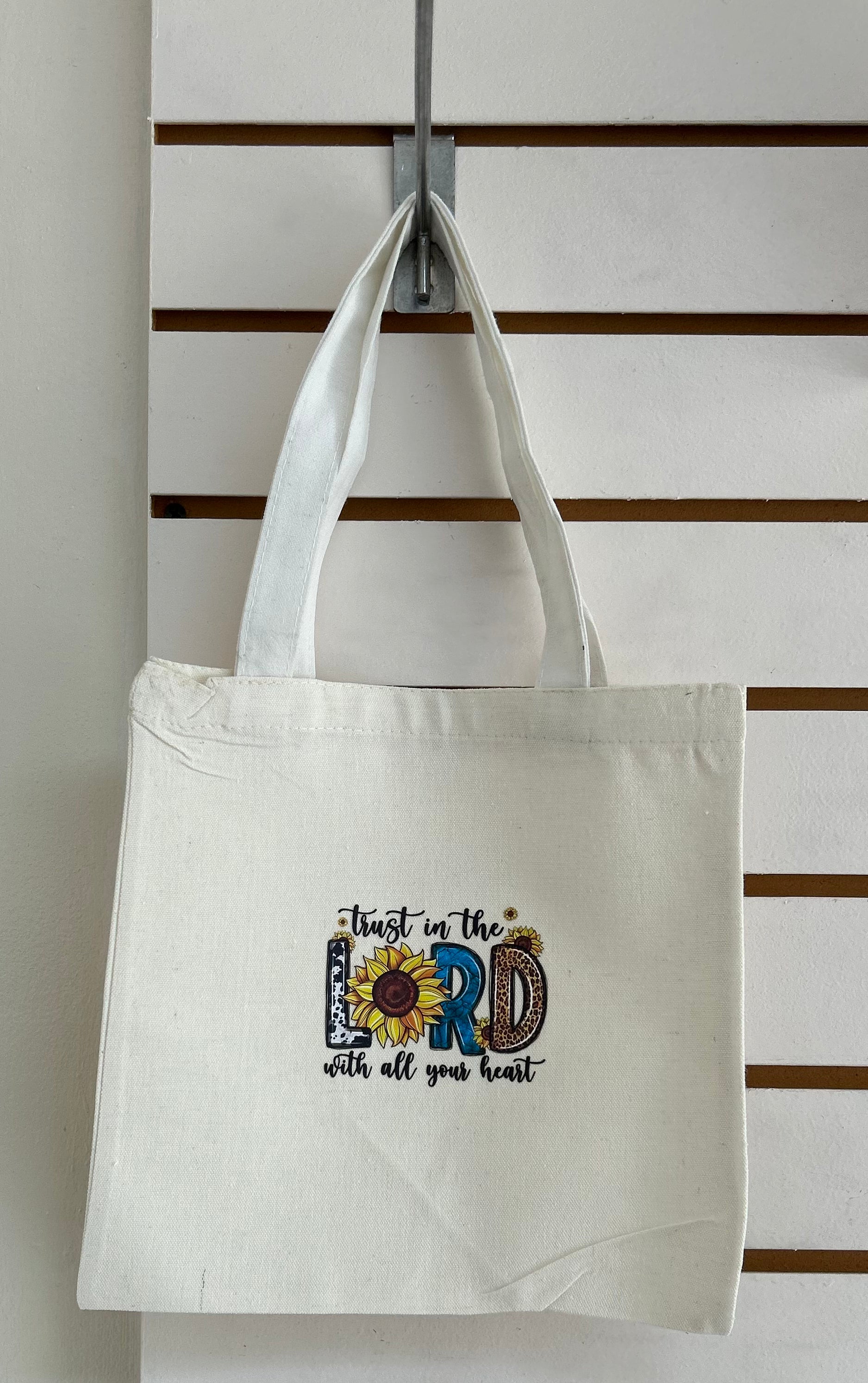 Canvas Mini Tote Bag With White Handles, Featuring a Beautiful Inspirational Design. 10x10 inches