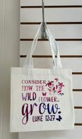 Canvas Mini Tote Bag With White Handles, Featuring a Beautiful Inspirational Design. 10x10 inches