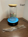 16 oz Glass Tumbler with a bamboo lid featuring a Beautiful Design, comes with metal straw and cleaning brush