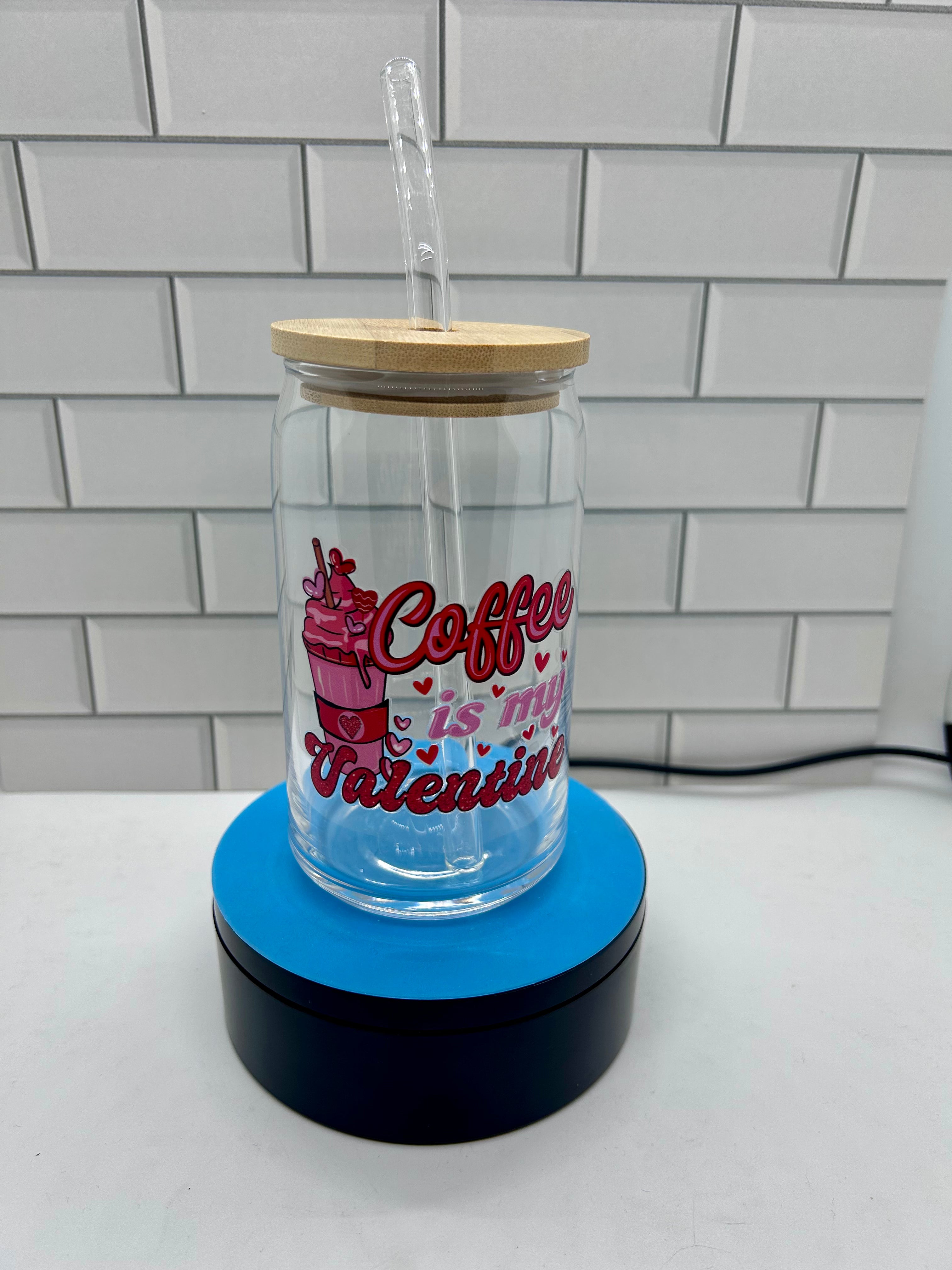 Gobelet en verre de 47 cl, paille en verre avec un magnifique design de la Saint-Valentin