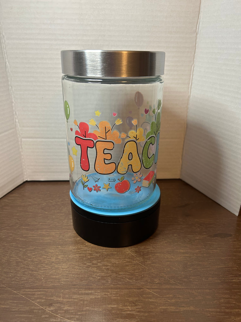 Bocal en verre avec couvercle en métal, motif belle enseignante, 1,1 litre