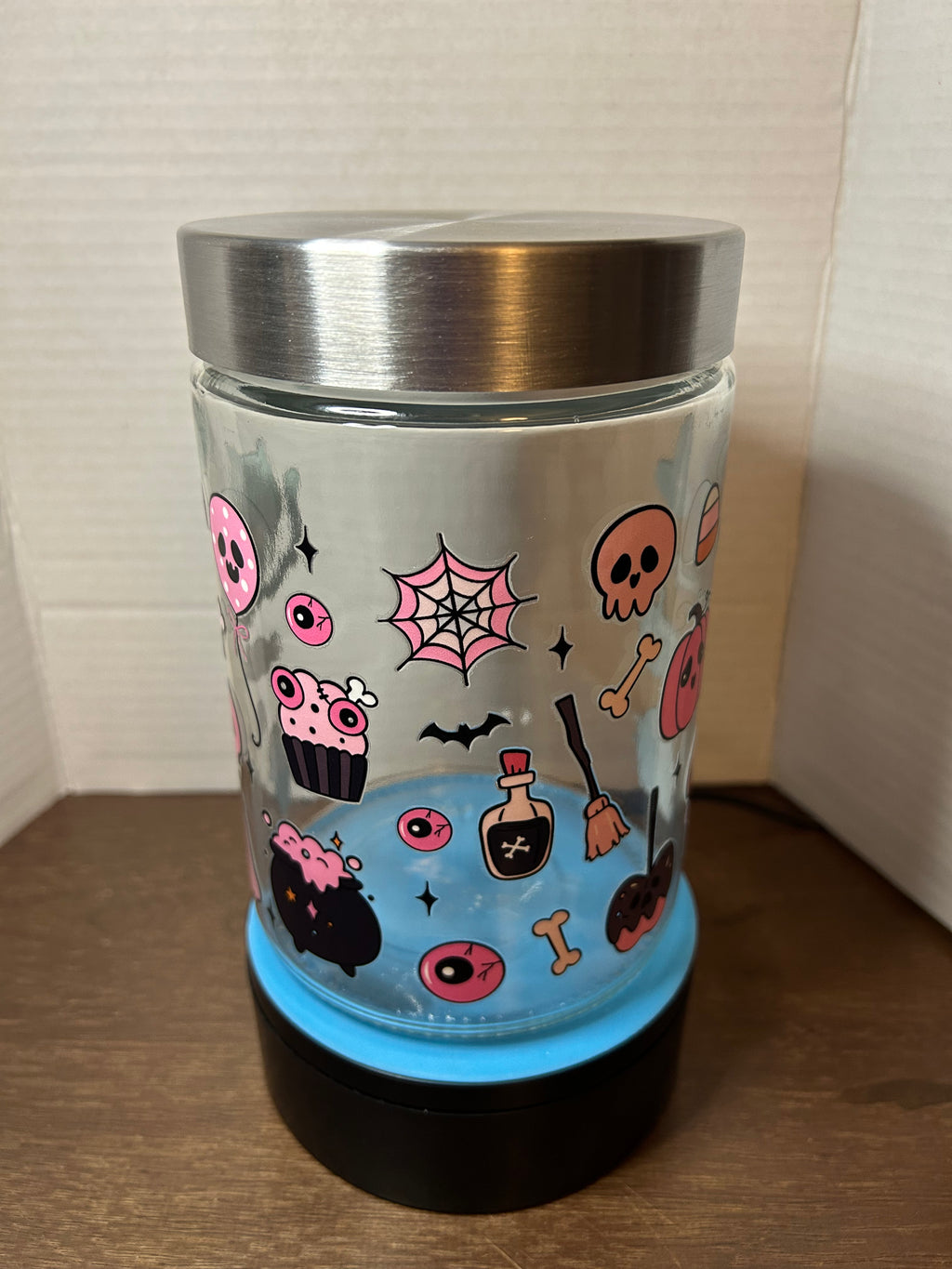 Bocal en verre avec couvercle en métal, orné d'un magnifique motif d'Halloween, 1,1 litre
