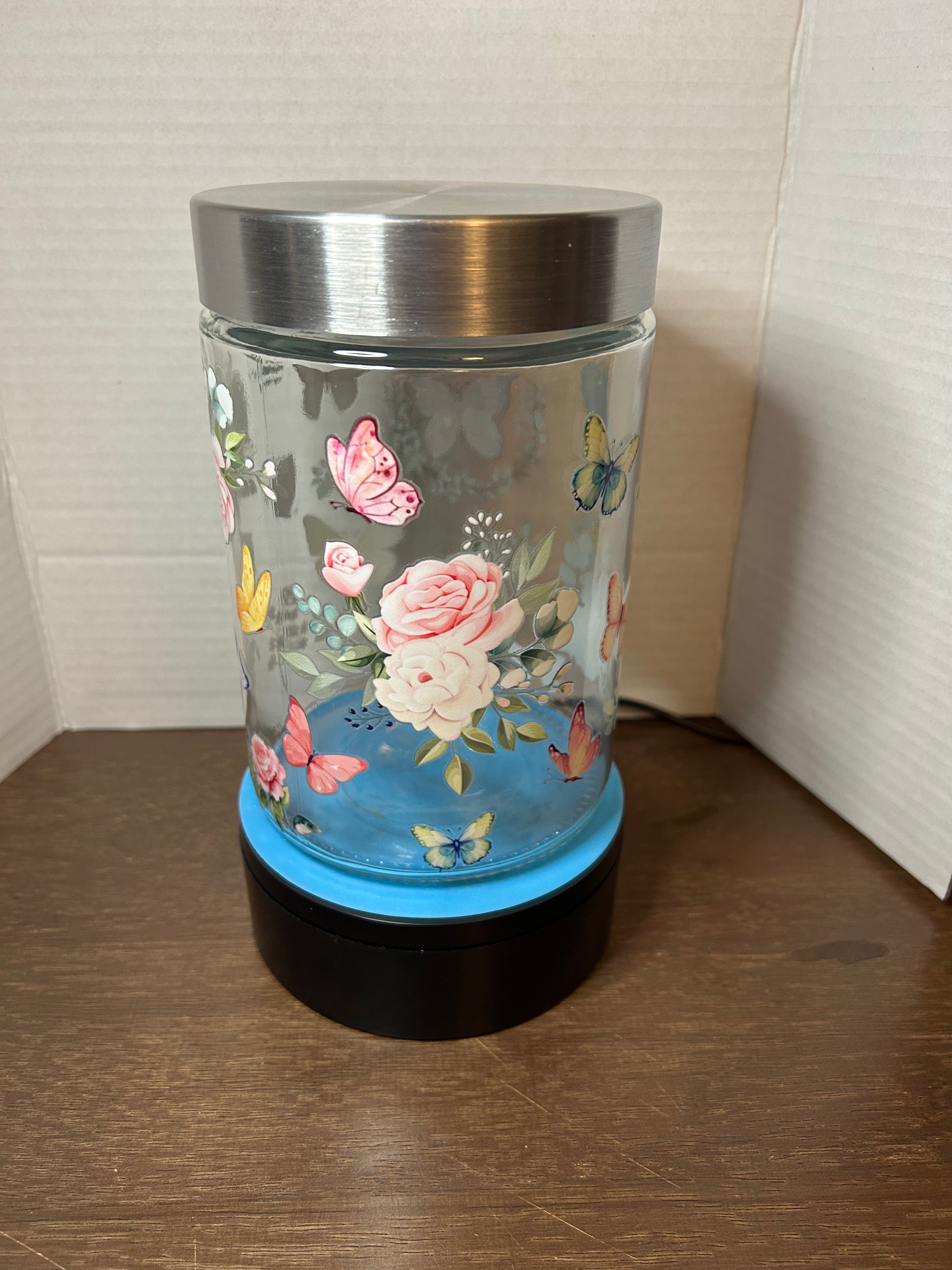 Bocal en verre avec couvercle en métal orné d'un magnifique motif floral, 1,1 litre