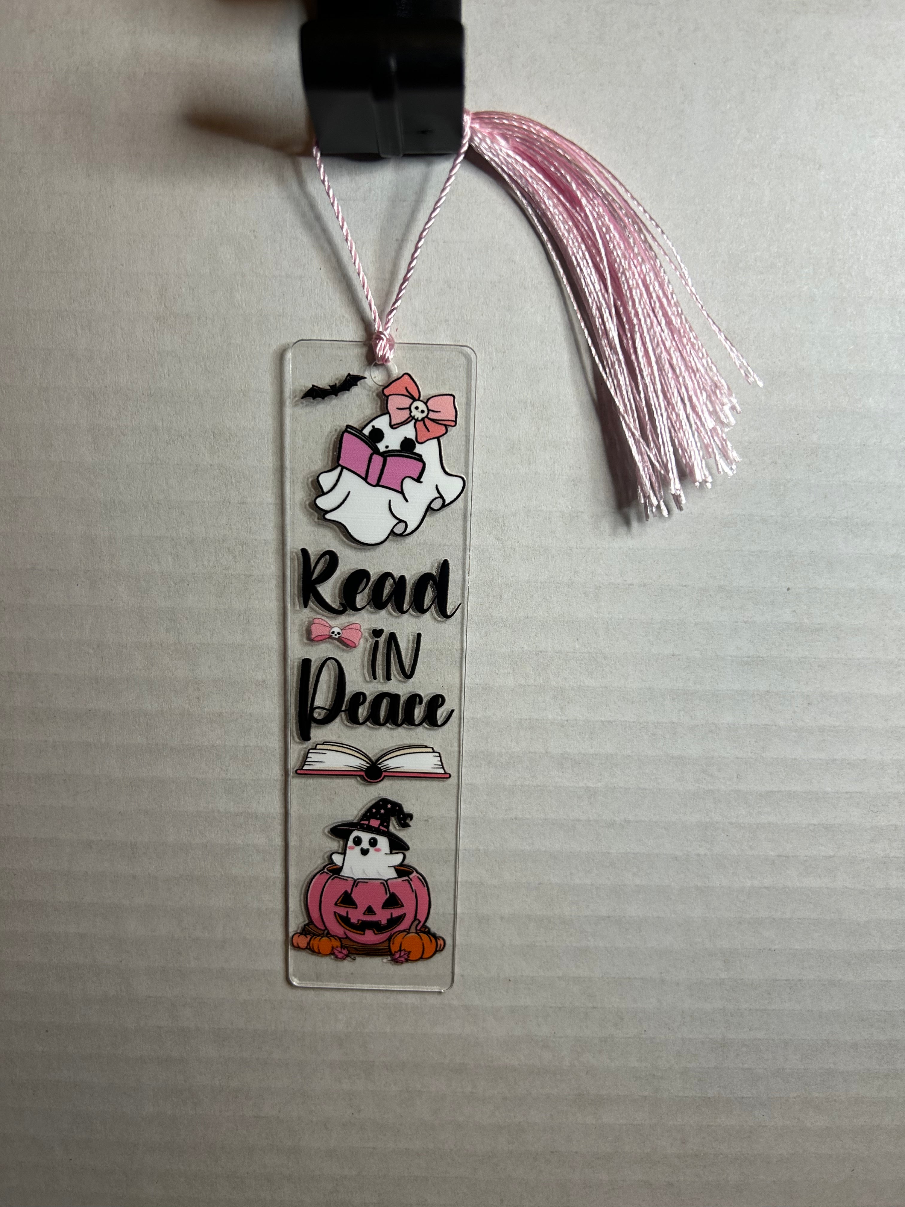 Acrylic Bookmark With Colored Tassel Featuring a Halloween Theme