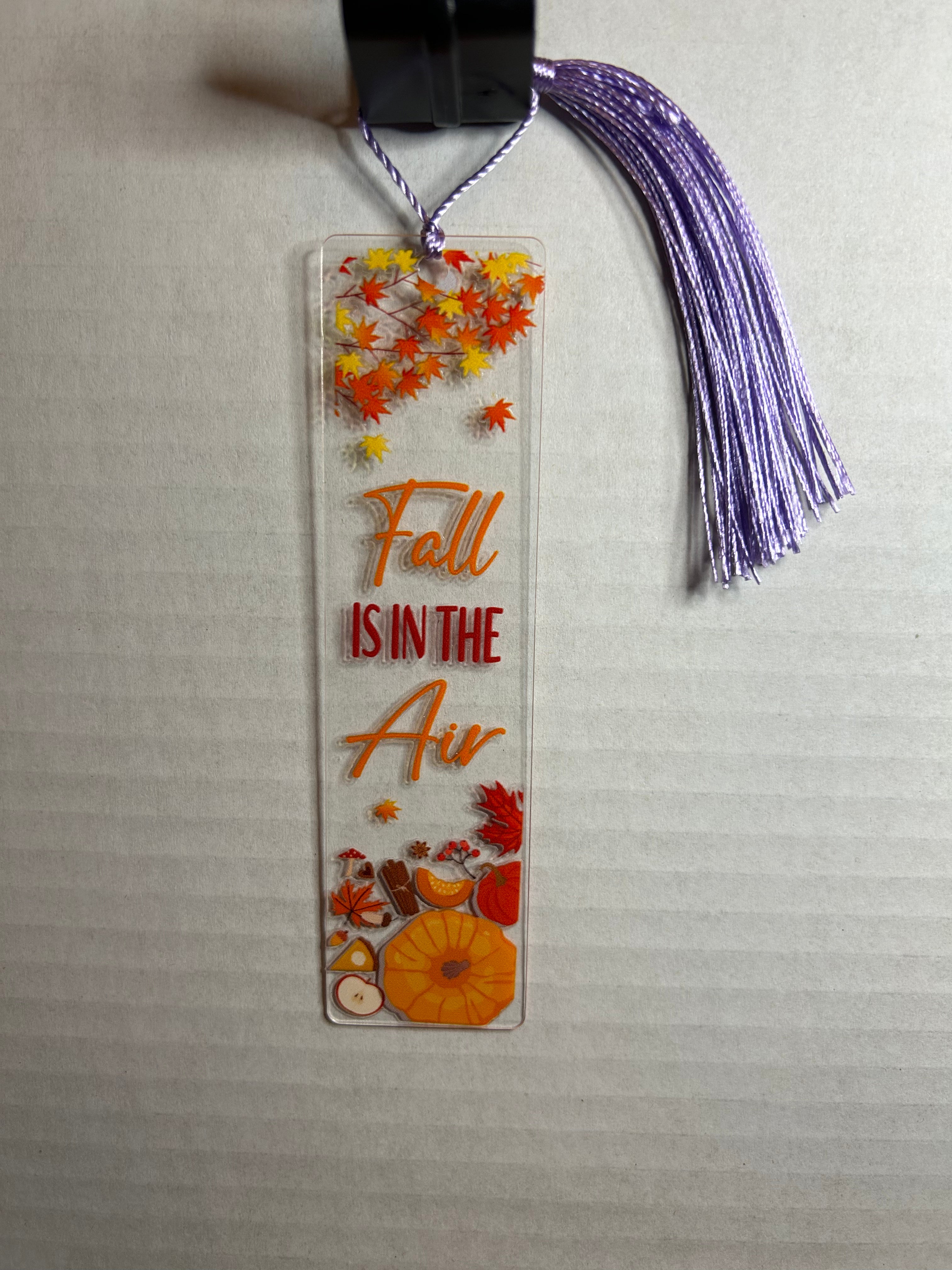 Acrylic Bookmark With Colored Tassel Featuring a Fall Theme