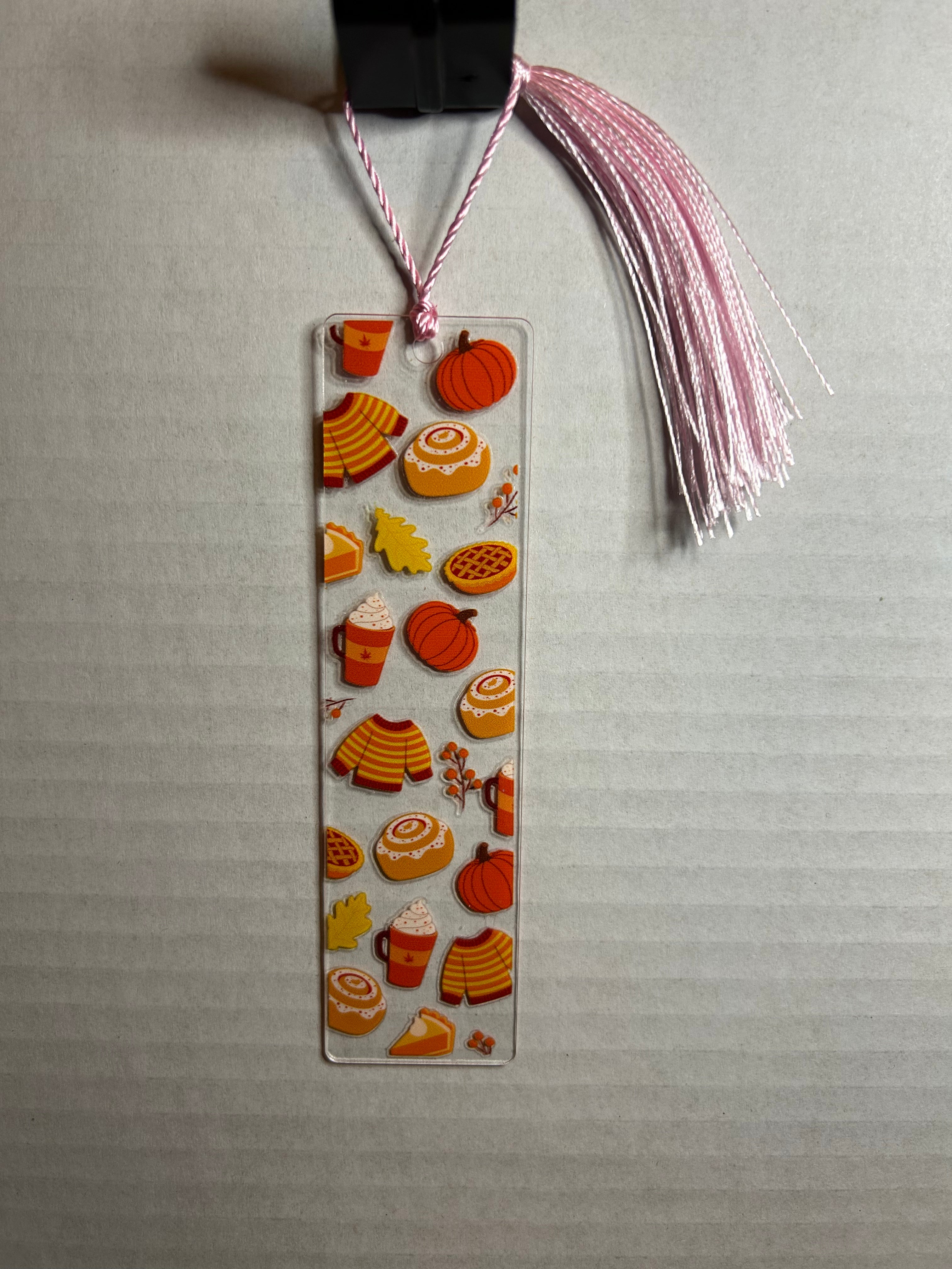 Acrylic Bookmark With Colored Tassel Featuring a Fall Theme