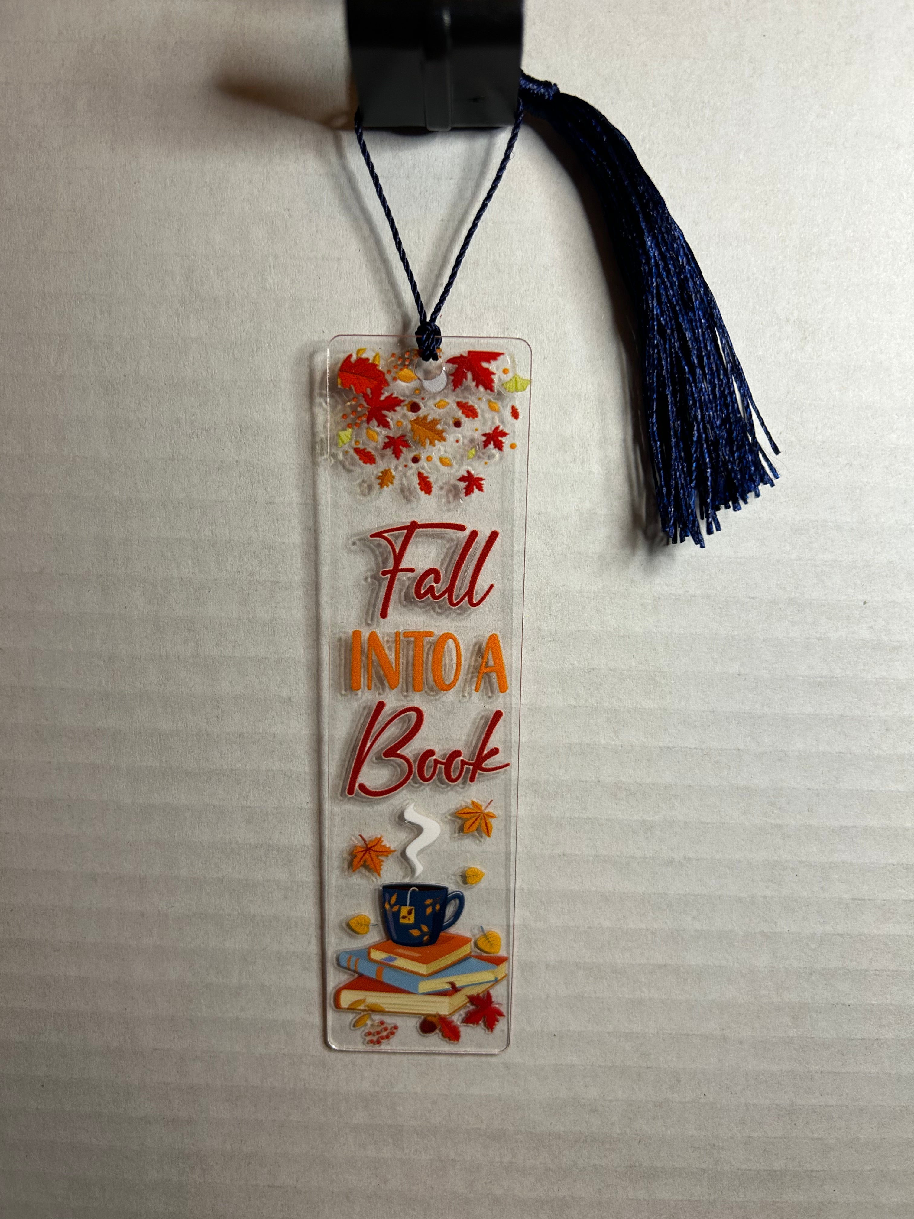 Acrylic Bookmark With Colored Tassel Featuring a Fall Theme
