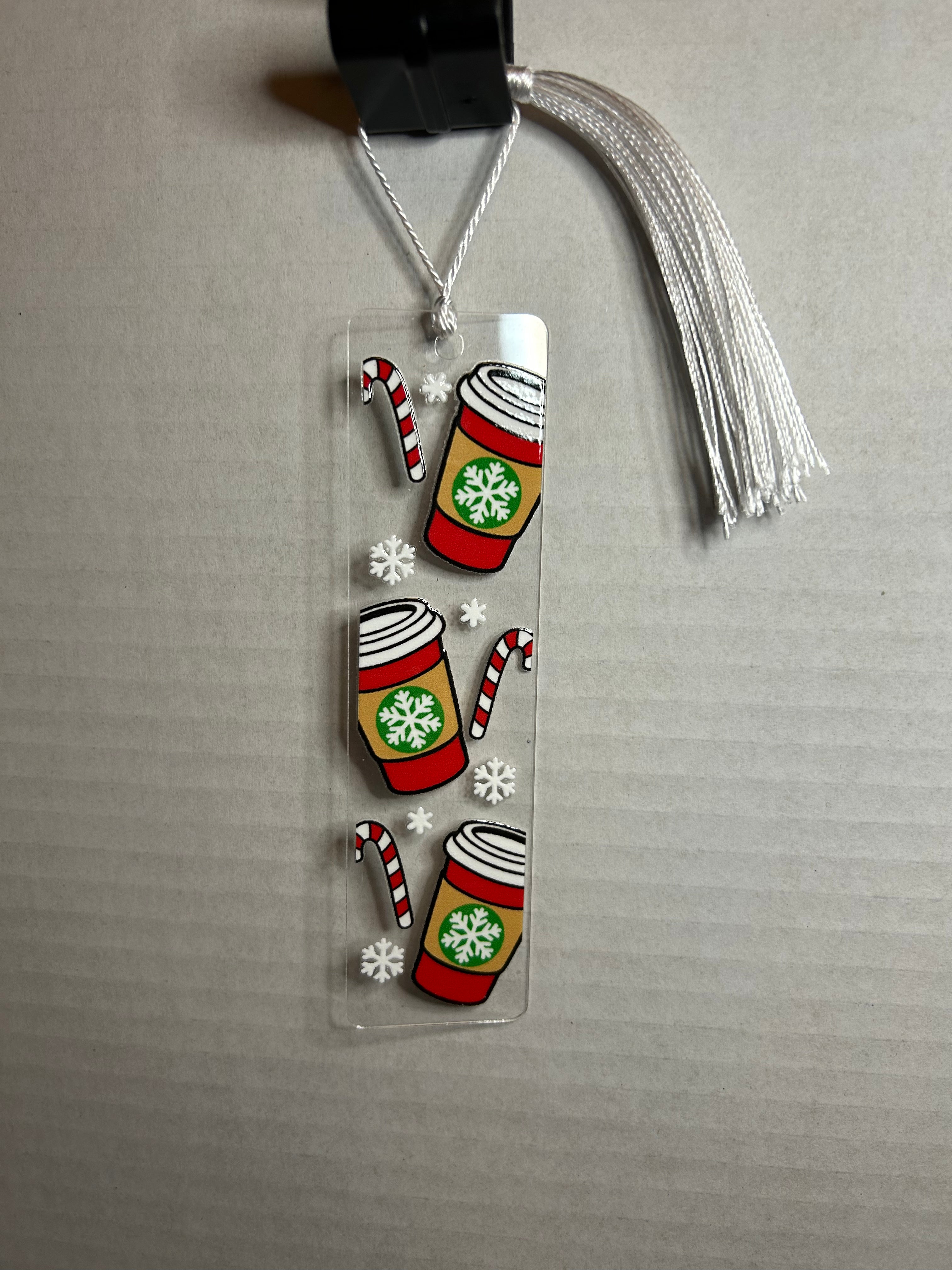 Acrylic Bookmark With Colored Tassel Featuring a Christmas Theme