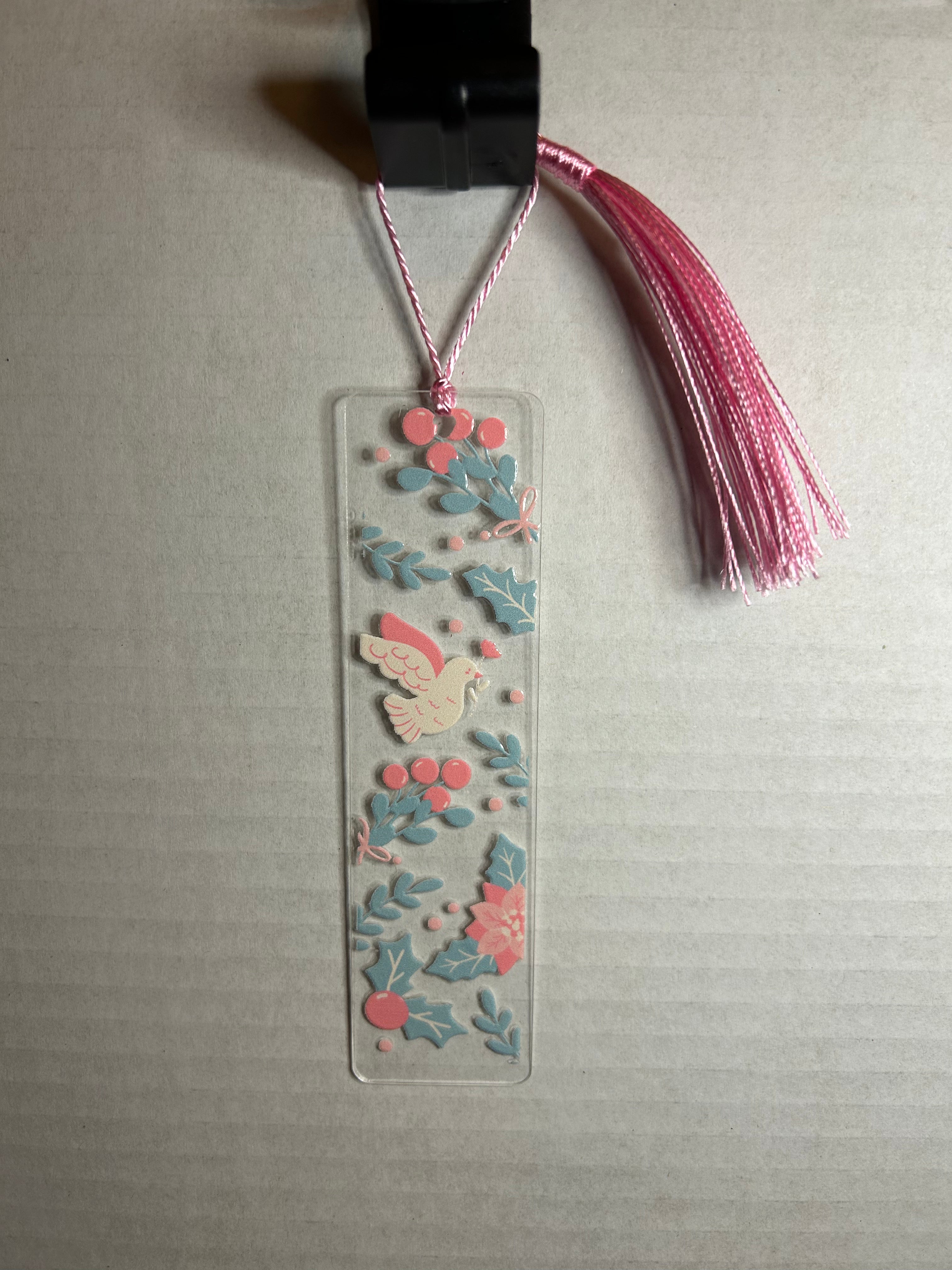 Acrylic Bookmark With Colored Tassel Featuring a Christmas Theme